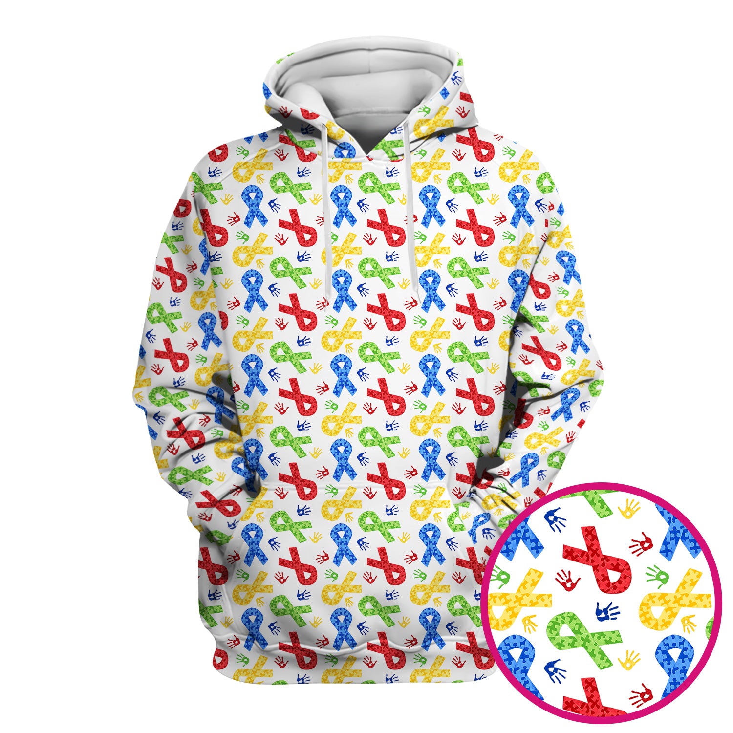 Multicolor Ribbon Pattern Print Scrub Top, Soft & Breathable Nurse Scrubs