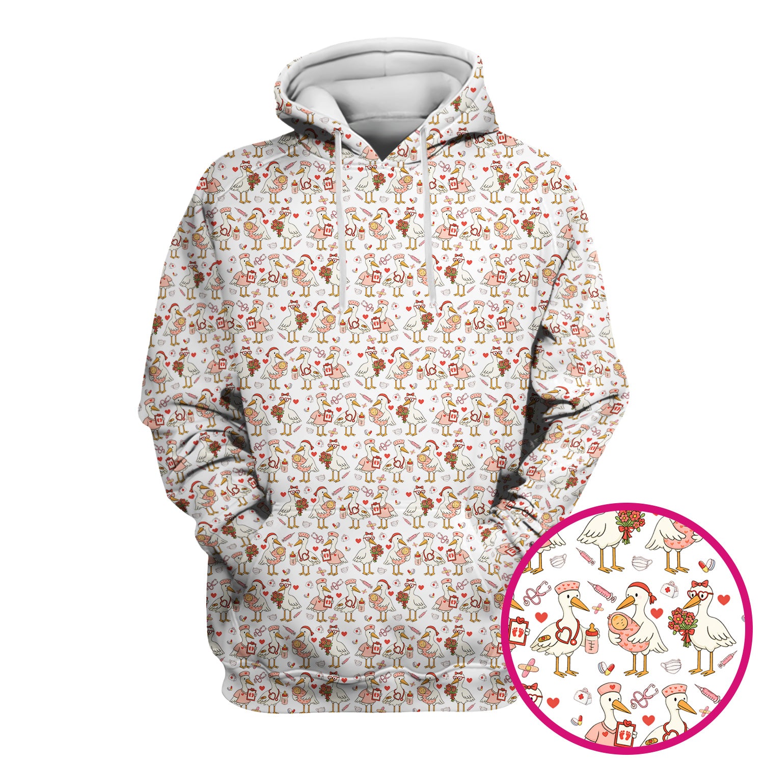 Cute Goose Nurse Valentine Pattern Scrub Top, Breathable Fabrics Nursing Uniform