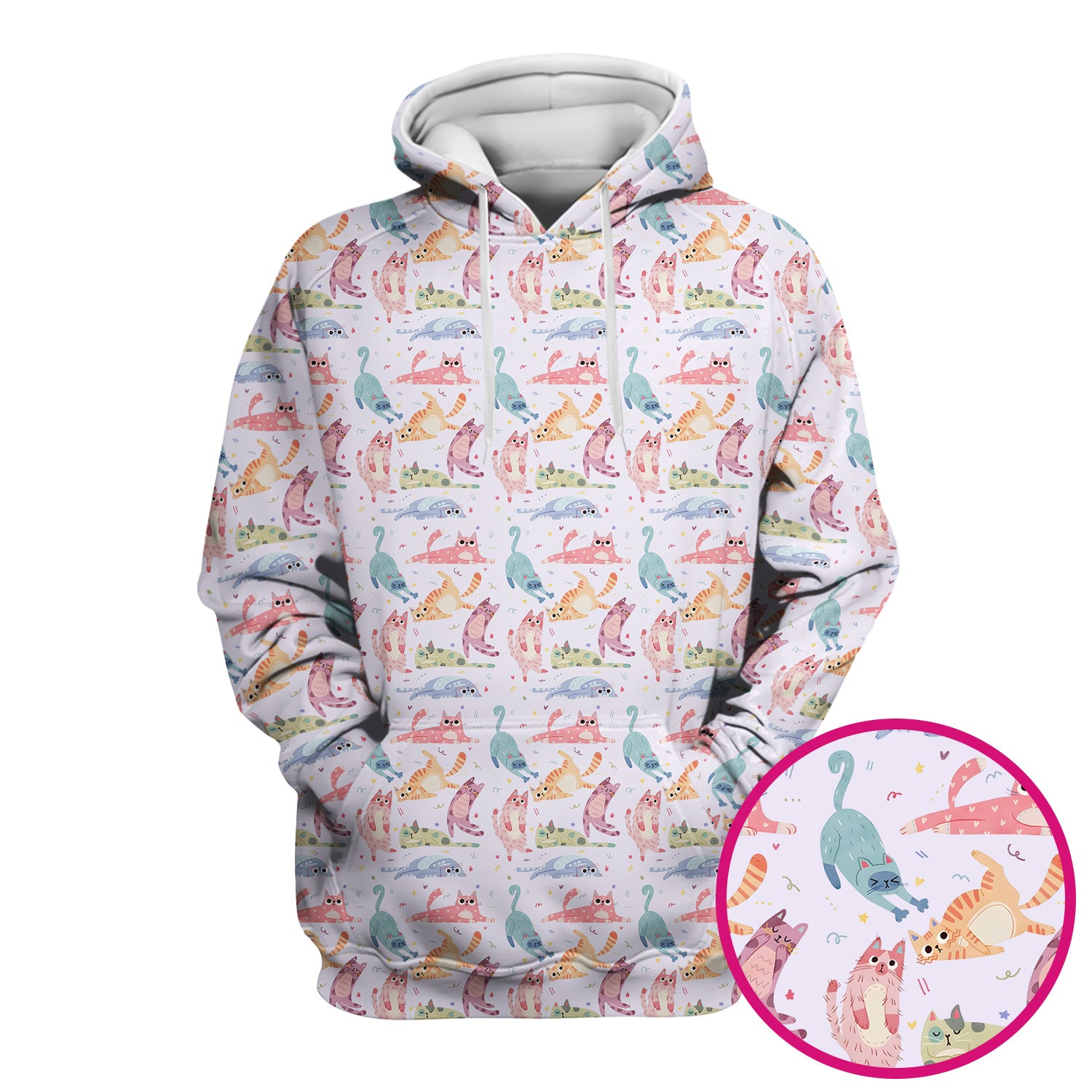 Funny Pastel Cat Pattern Medical Scrub Top, Breathable Fabrics Nursing Uniform
