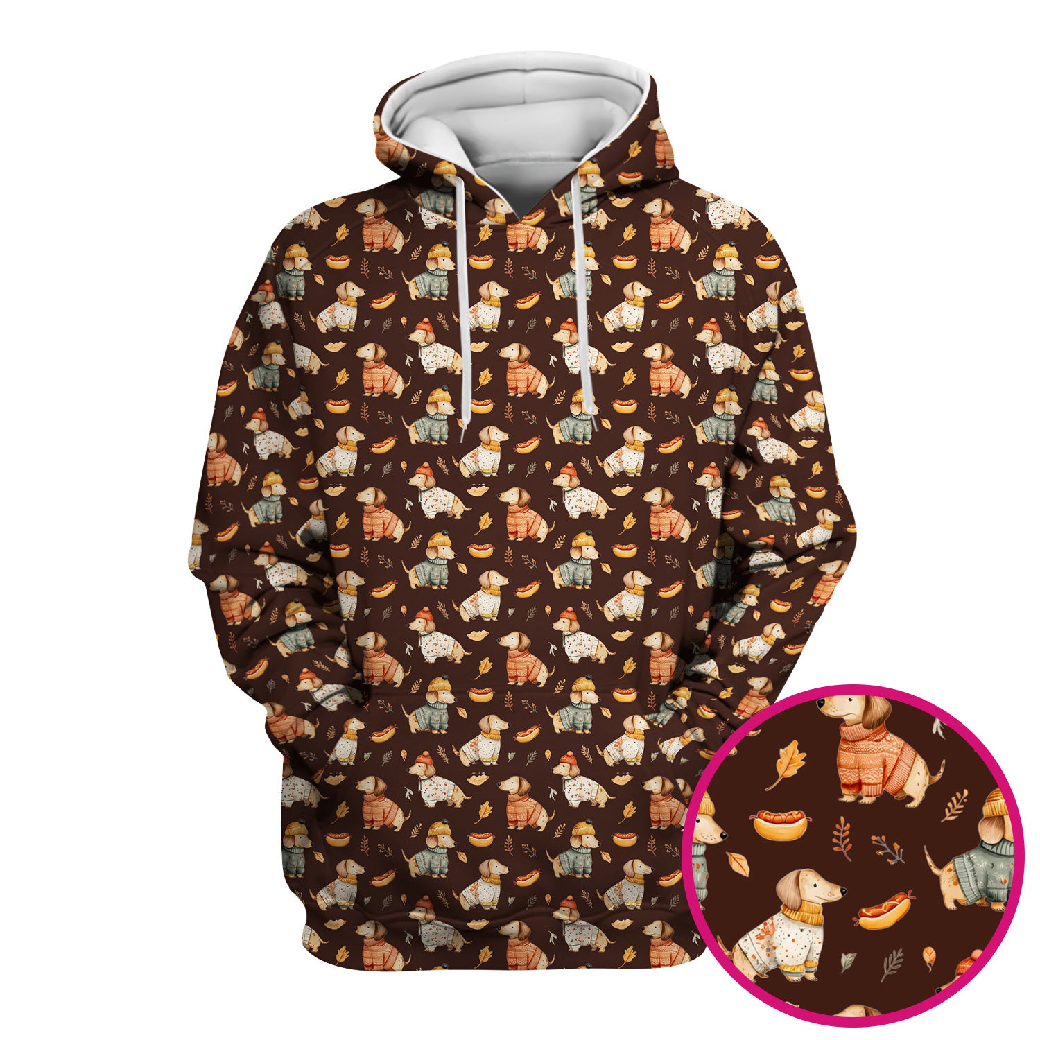 Autumn Dachshund Dog Sweater Print Scrub Top, Comfortable Scrubs for Nurses