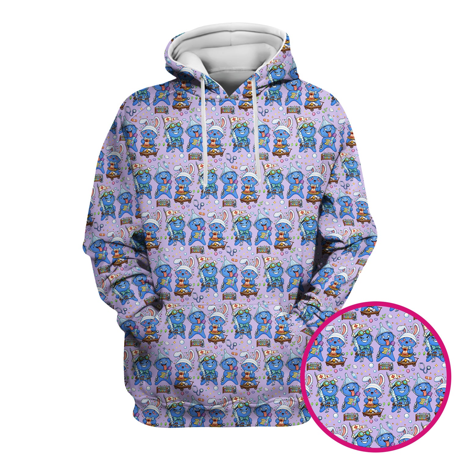 Cute Glove Doll Hospital Medical Cartoon Nurse Pattern Scrub Top, Comfortable Scrubs for Nurses