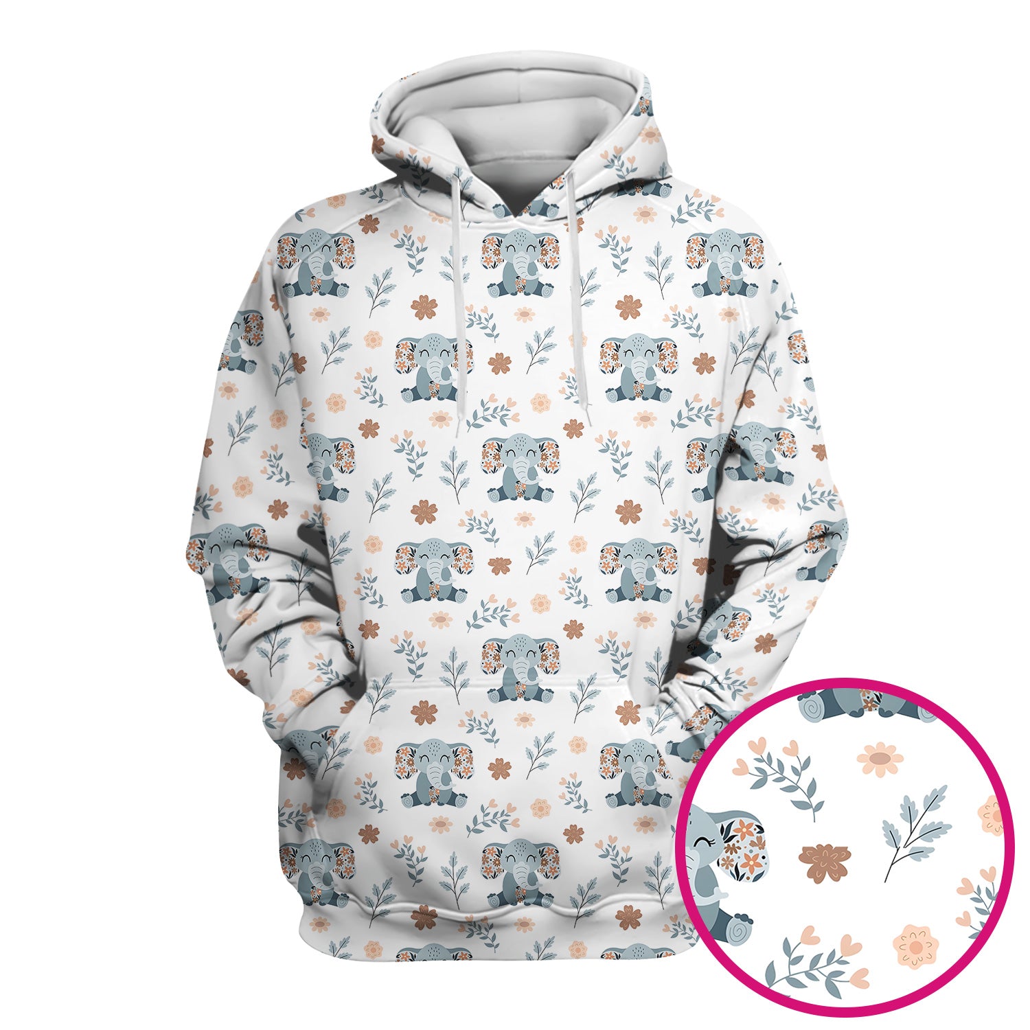 Cute Elephant Floral Print Scrub Top, Comfortable Scrubs for Nurses