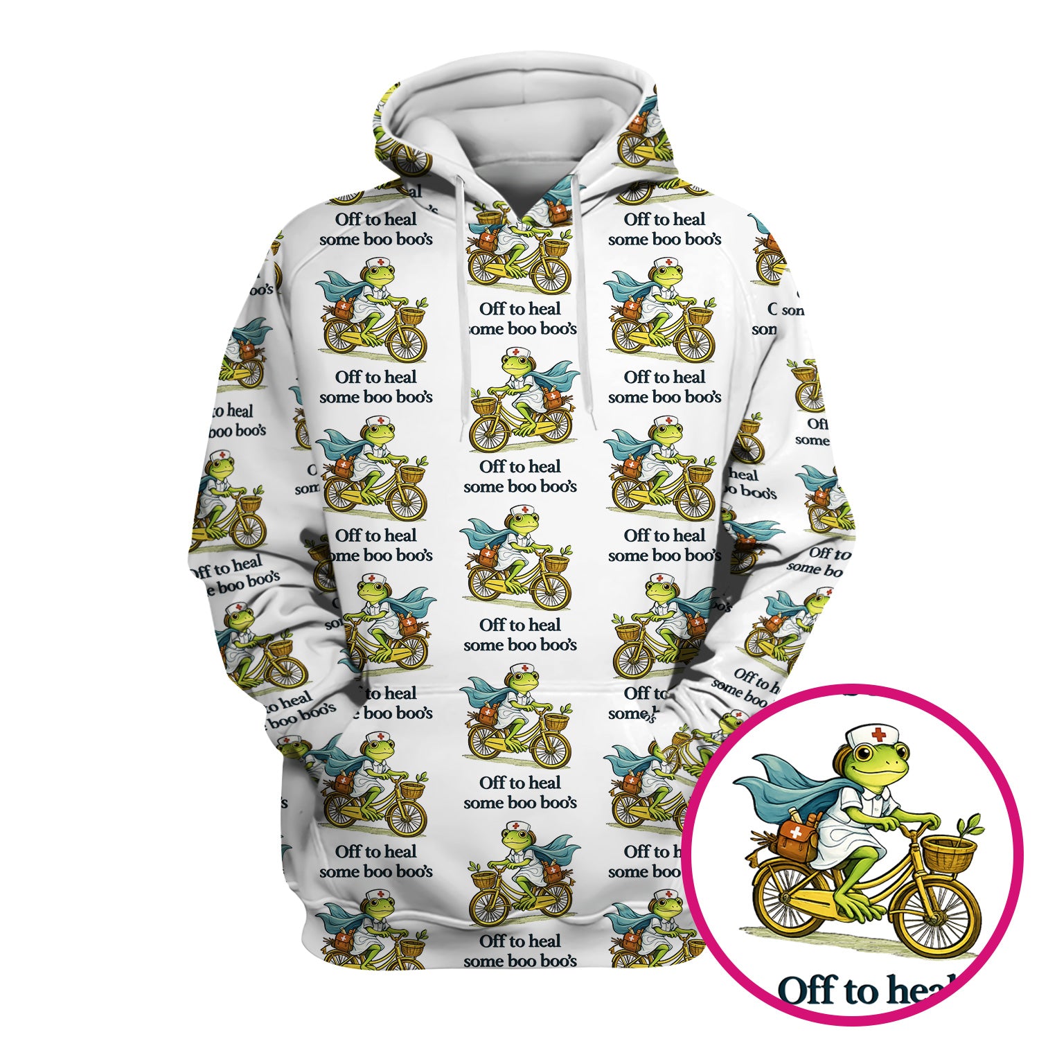 Funny Frog Nurse Cycling Pattern Scrub Top, Comfortable Scrubs for Nurses
