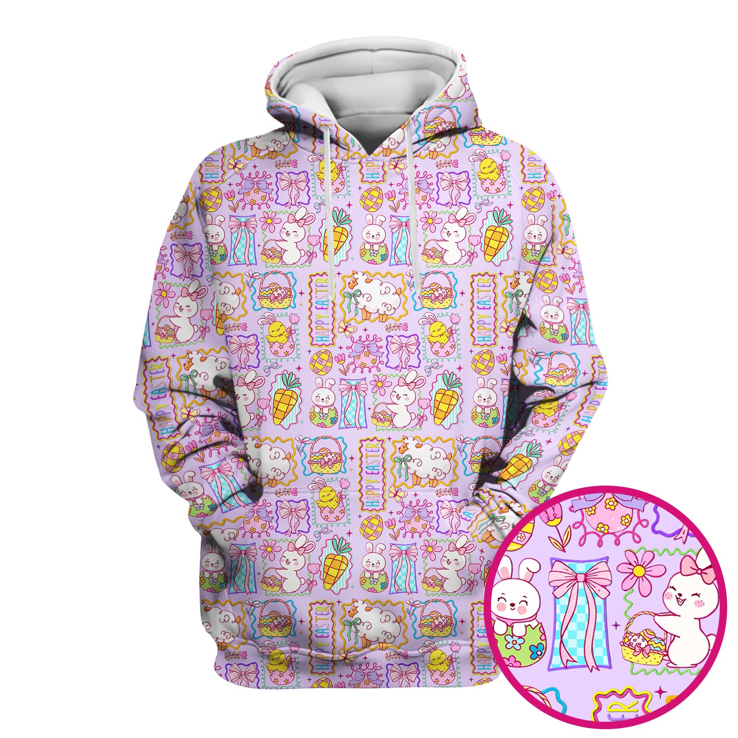 Cute Easter Bunny Egg and Bow Print Scrub Top, Breathable Fabrics Nursing Uniform