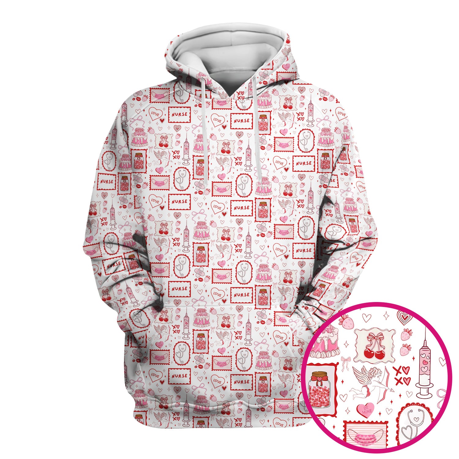 Nurse Icons Hearts Syringes Valentine Scrub Top, Breathable Nursing Uniform