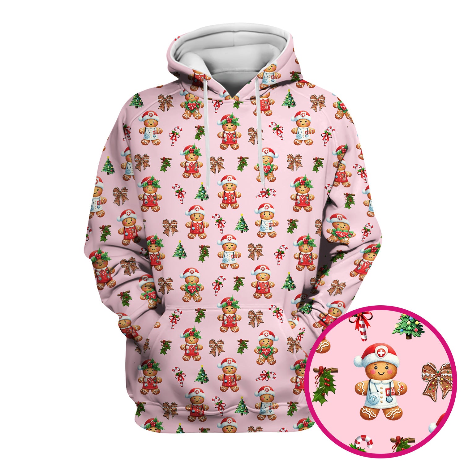 Funny Gingerbread Christmas Scrub Top - Cute Cookie with Bow Shirt - Festive Holiday Scrubs for Women