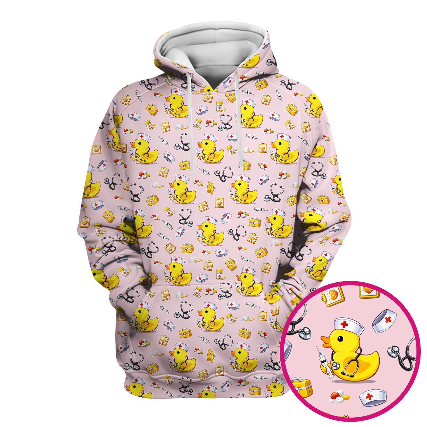Playful Medical Duck Print Nurse Scrub Top, Comfortable Scrubs for Nurses