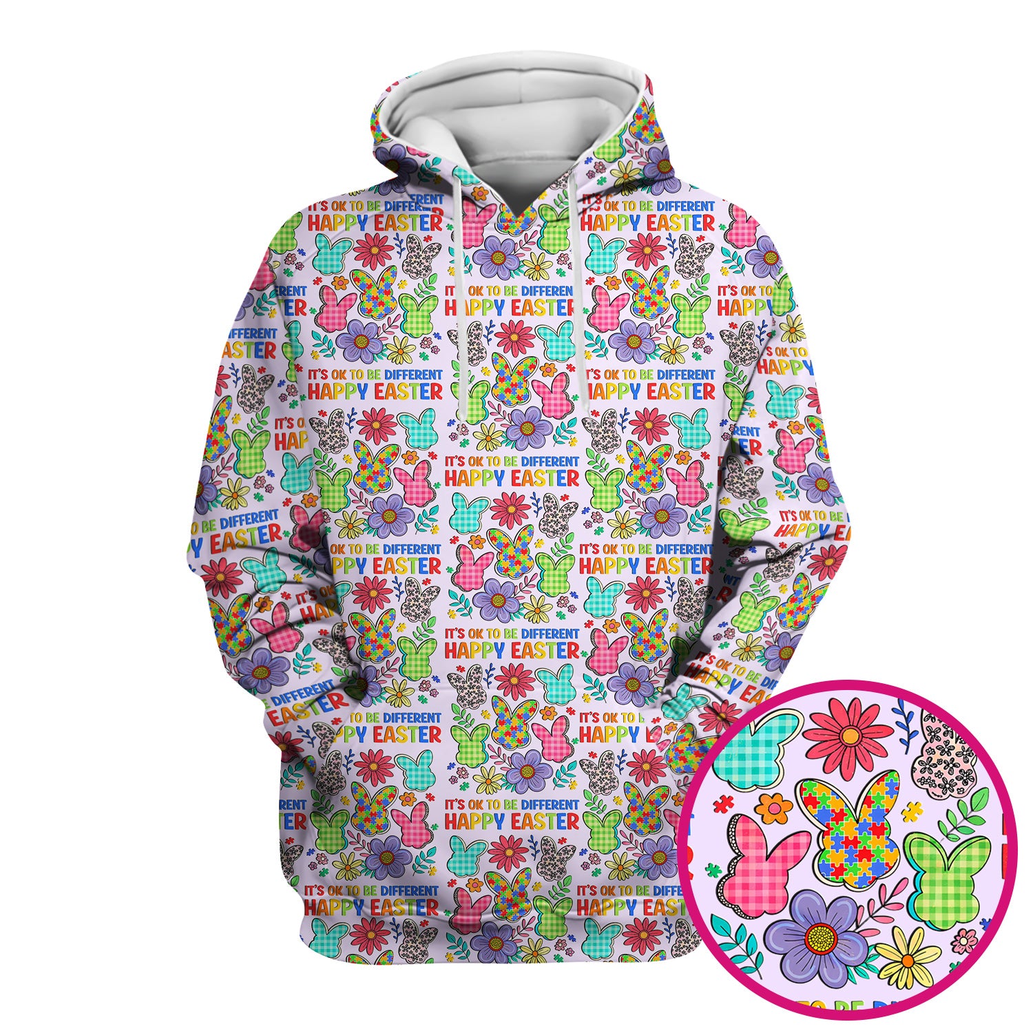 Happy Easter Bunny Floral Print Scrub Top, Breathable Fabrics Nursing Uniform