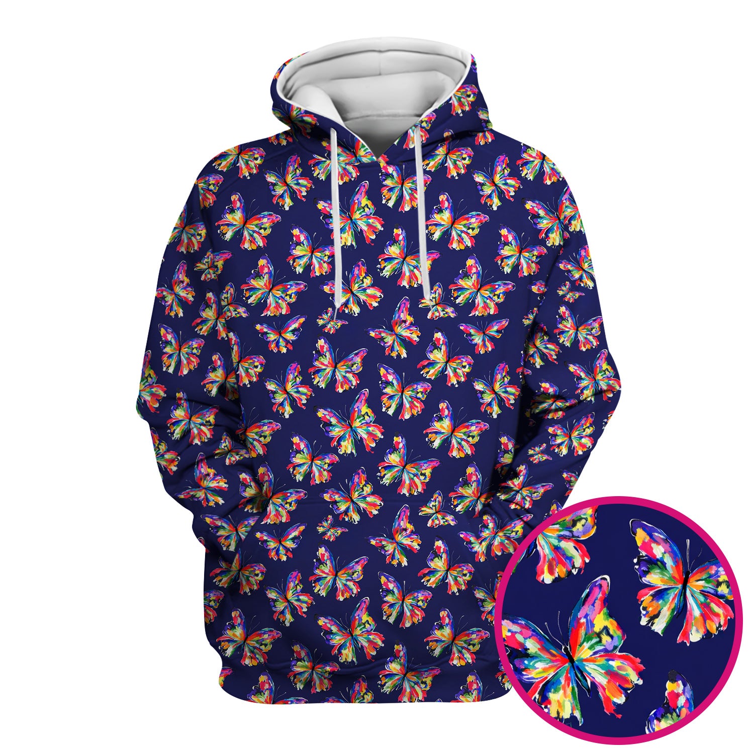 Vibrant Rainbow Butterfly Pattern Scrub Top, Comfortable Scrubs for Nurses
