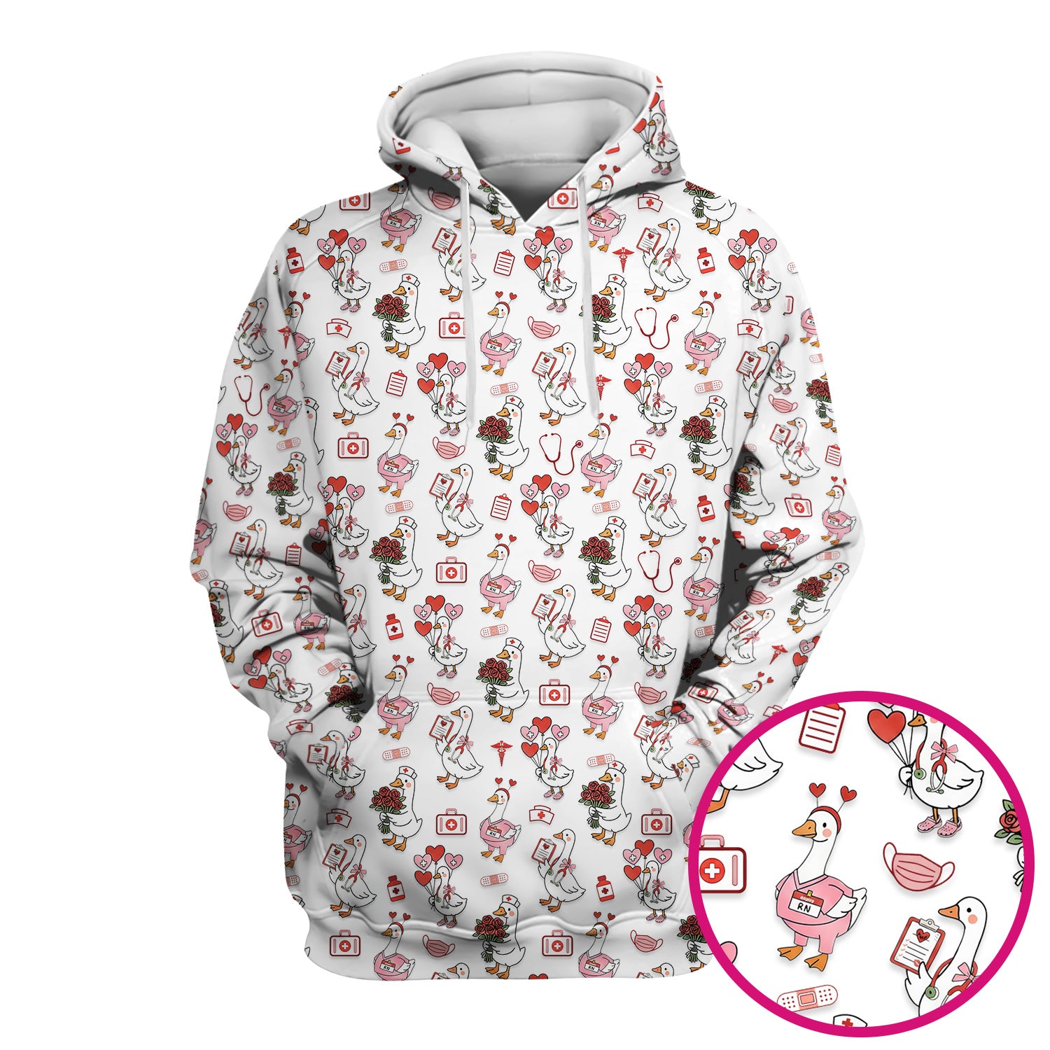 Cute Goose Nurse Medical Pattern Scrub Top, Comfortable Scrubs for Nurses