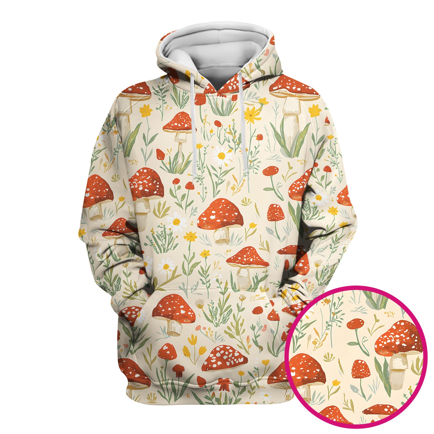 Cute Mushroom Wildflower Pattern Scrub Top, Breathable Fabrics Nursing Uniform