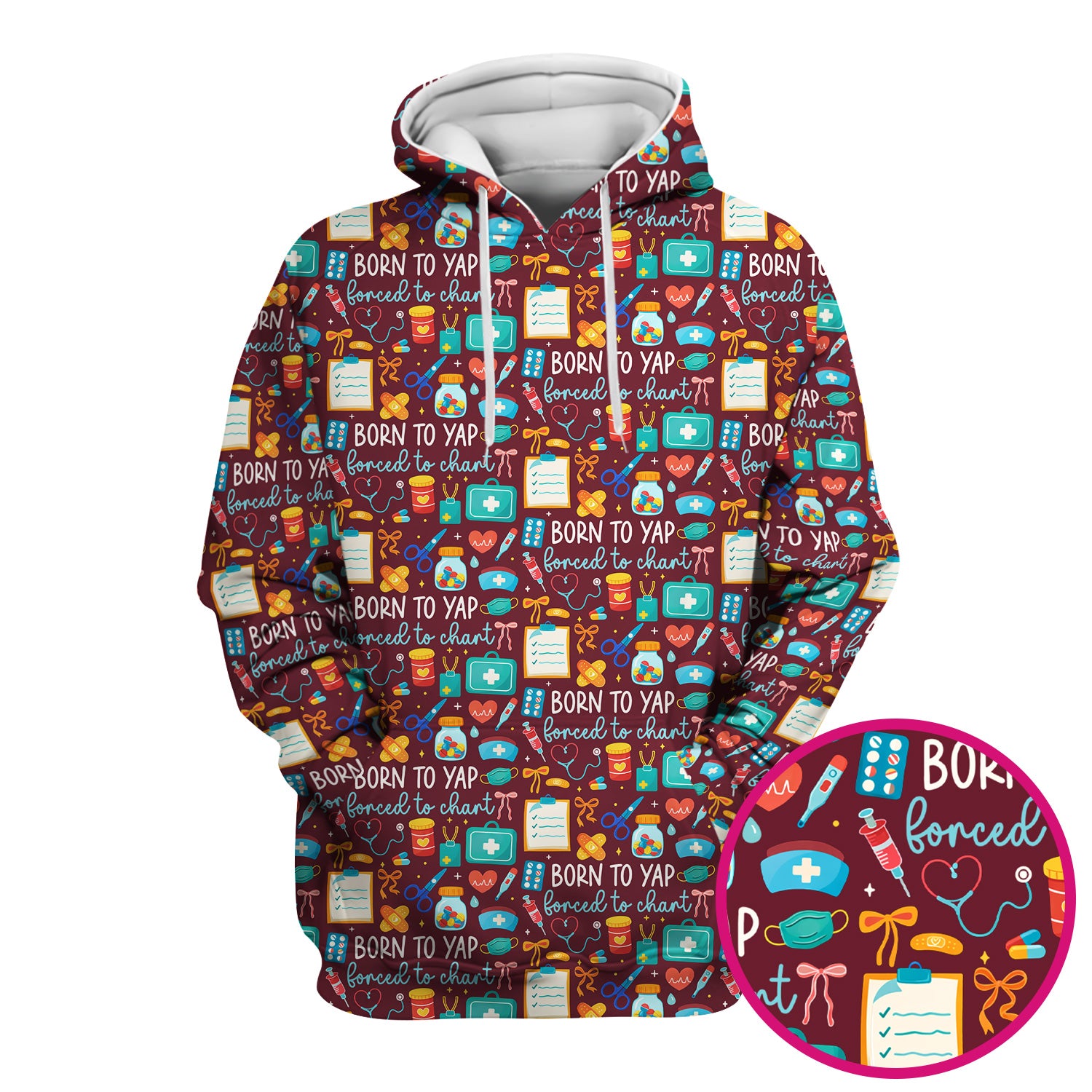 Born To Yap Medical Tools Pattern Scrub Top, Comfortable Scrubs for Nurses