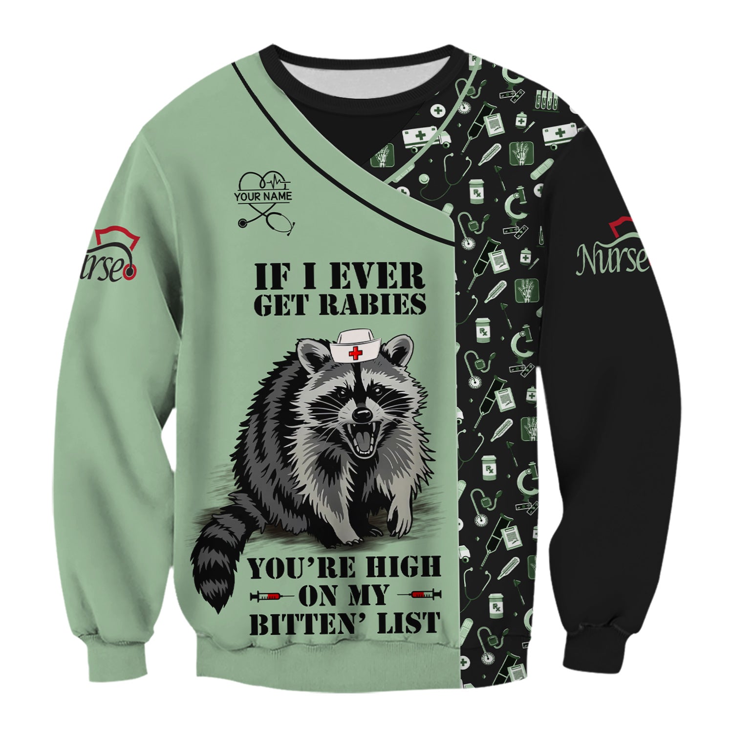 Personalized Funny Nurse Scrub for Women - Raccoon Nurse Graphic Design - Medical Gift for RN LPN CNA Healthcare Staff