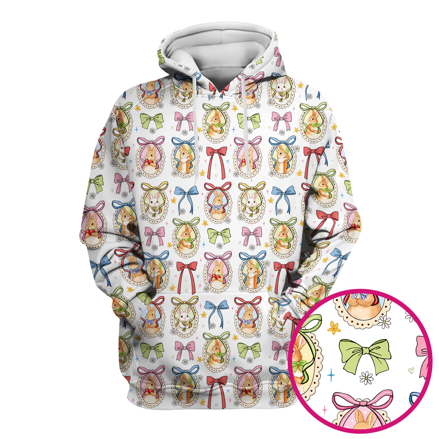 Cute Easter Bunny Cameo Colorful Bow Pattern Scrub Top, Breathable Fabrics Nursing Uniform