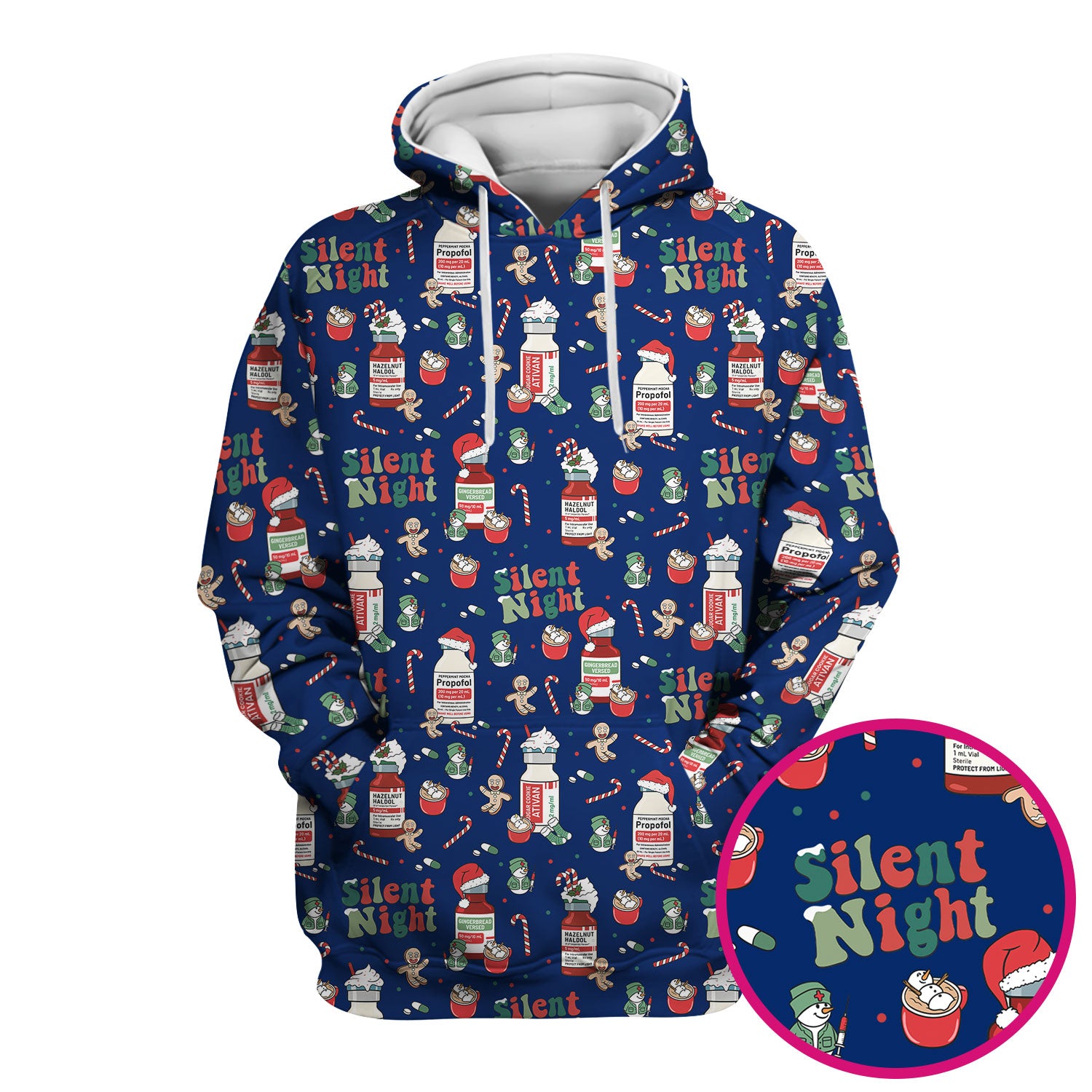 Funny Medicine Scrub Top for Nurses - Silent Night Propofol Print Christmas Scrub Tops with Candy Cane & Gingerbread - Holiday Medical Shirt Gift for RN CNA LPN