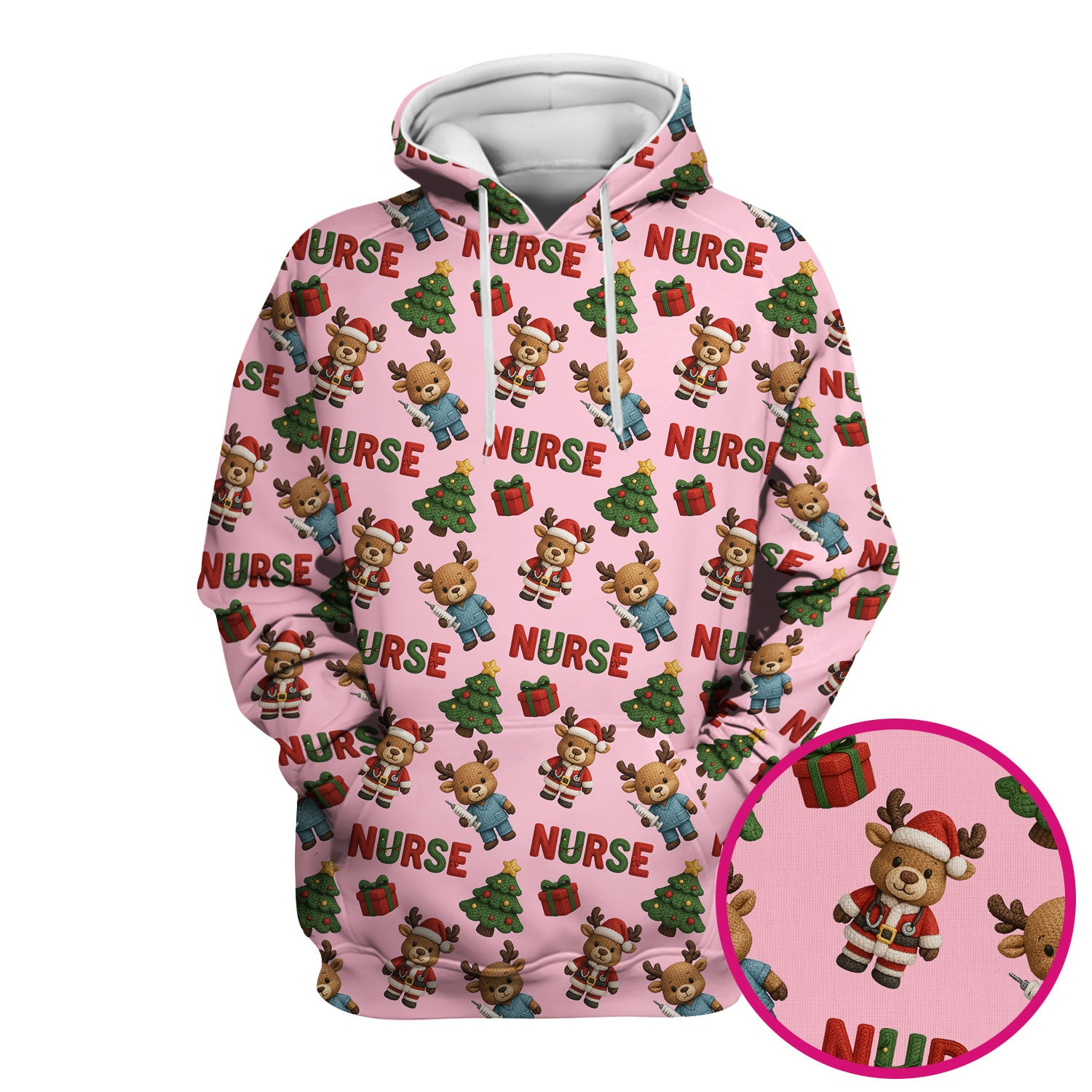 Reindeer Christmas Scrub Top, Cute Holiday Nurse Scrub Shirt, Festive Pattern Nursing Uniform