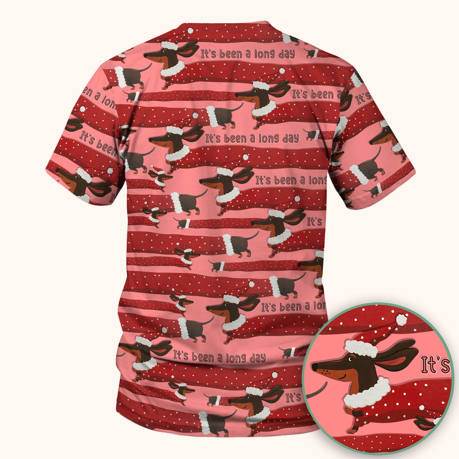 Funny Dachshund Christmas Scrub Top - It's Been a Long Day Shirt - Cute Wiener Dog Holiday Medical Uniform for Women