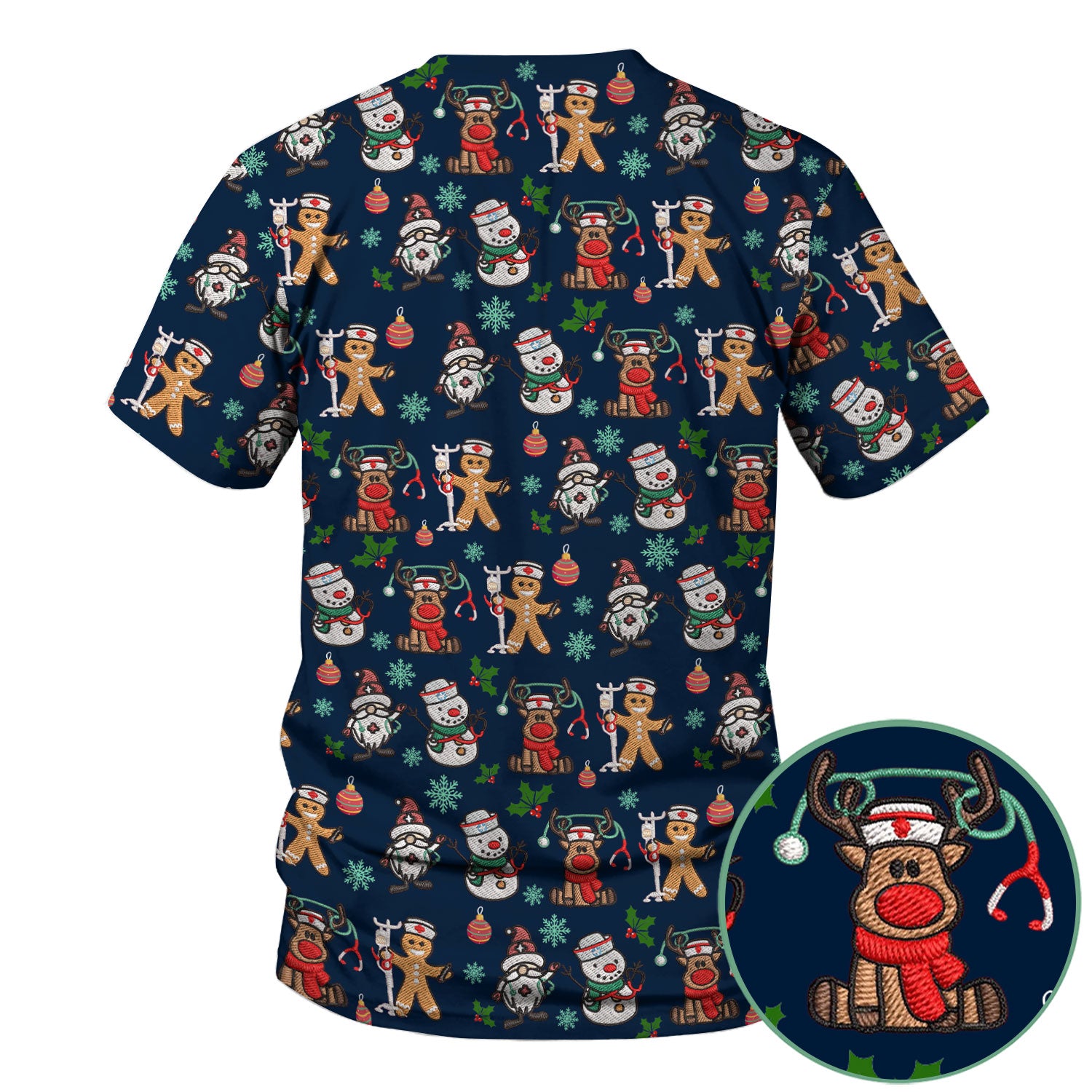 Reindeer Xmas Scrubs for Women - Gingerbread Cookies Shirts - Comfortable Scrubs for Nurses - Breathable Nursing Uniform
