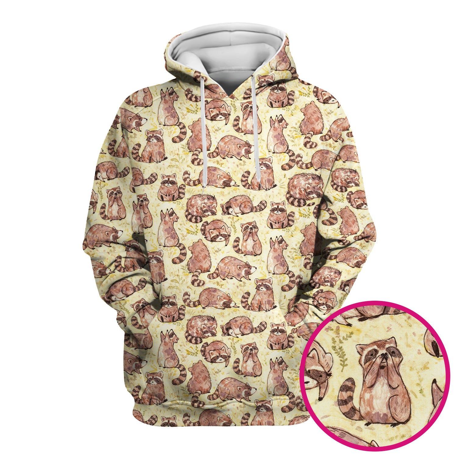 Cute Raccoon Woodland Pattern Scrub Top, Breathable Fabrics Nursing Uniform