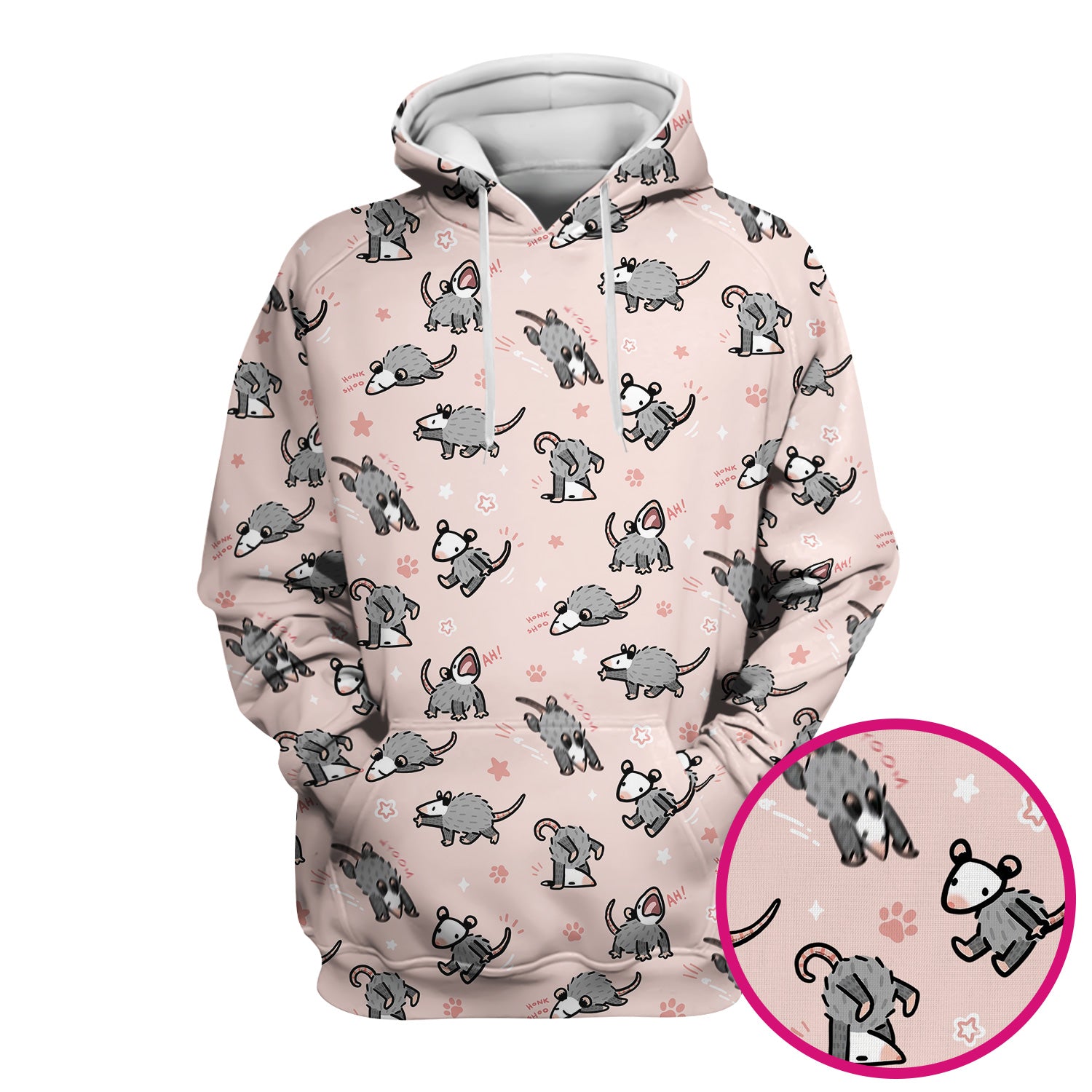 Playful Cartoon Opossum Character Pattern Scrub Top, Breathable Fabrics Nursing Uniform