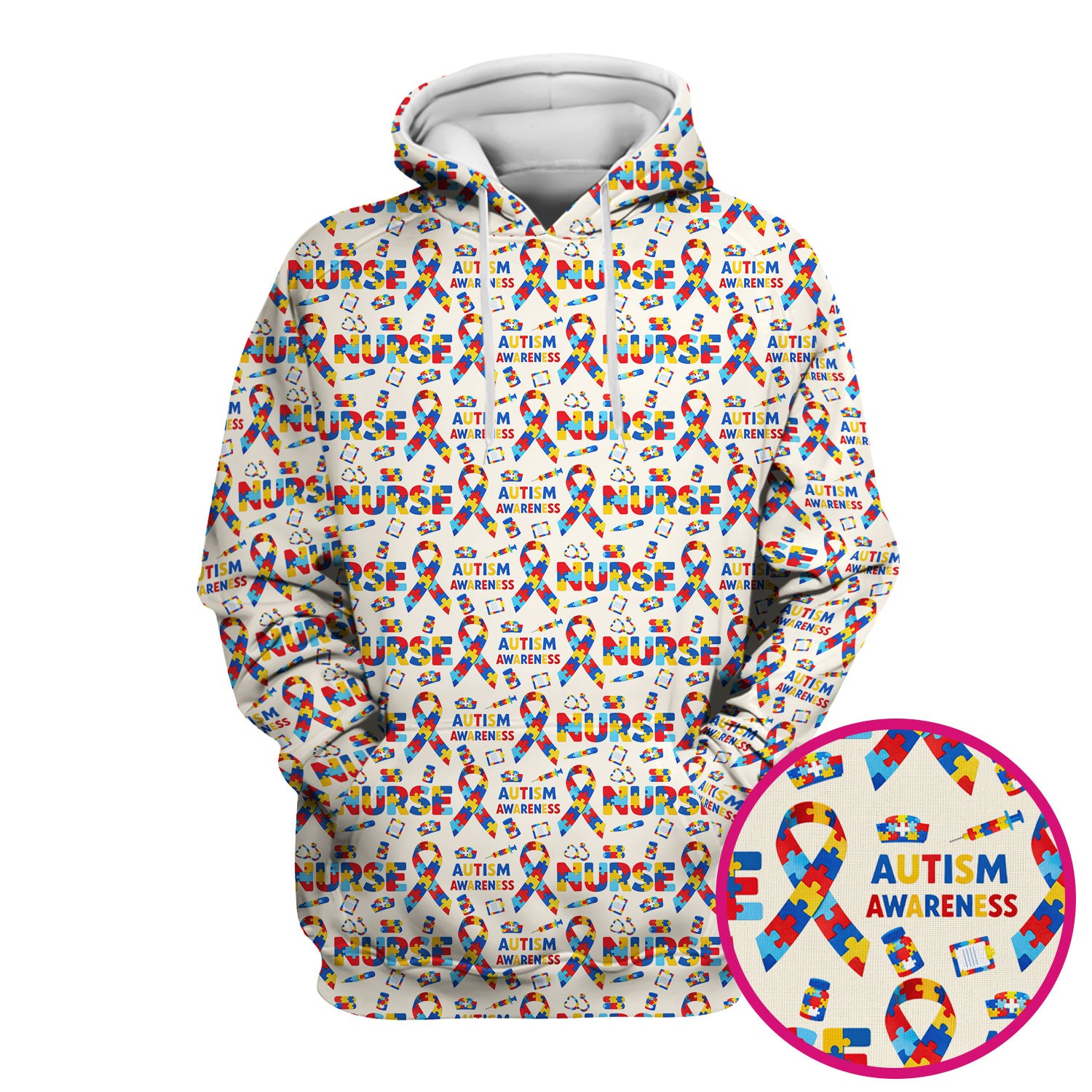 Autism Awareness Nurse Puzzle Ribbon Print Scrubs, Comfortable Scrubs for Nurses