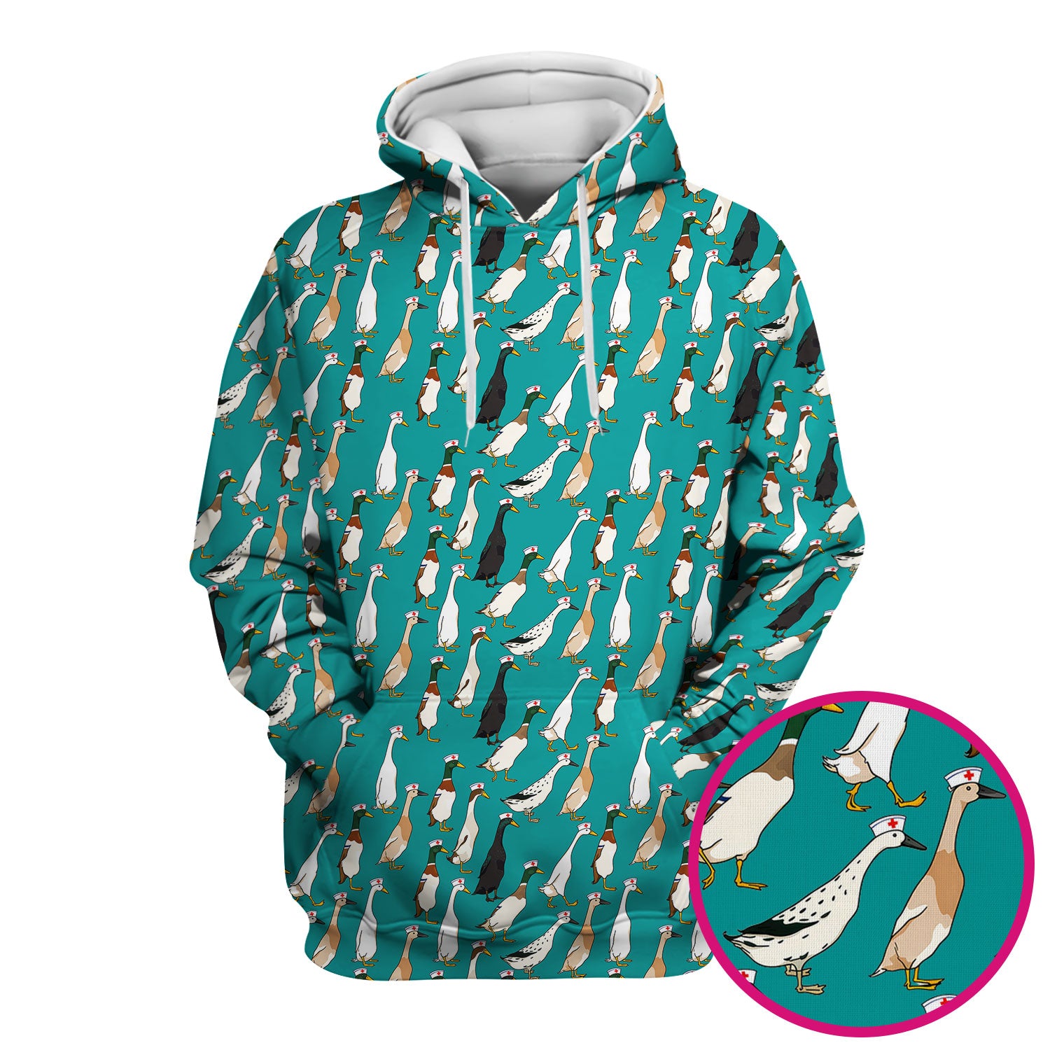 Funny Nurse Duck Pattern Scrub Top, Comfortable Scrubs for Nurses