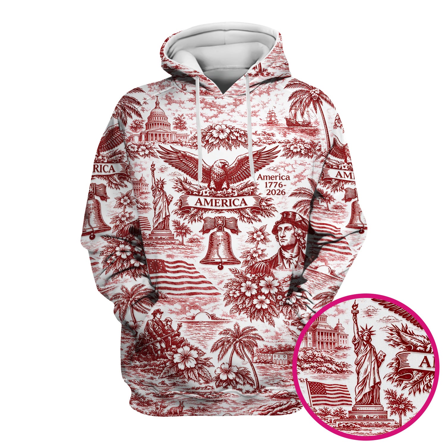 Patriotic America Heritage Toile Pattern Scrub Top, Breathable Fabrics Nursing Uniform