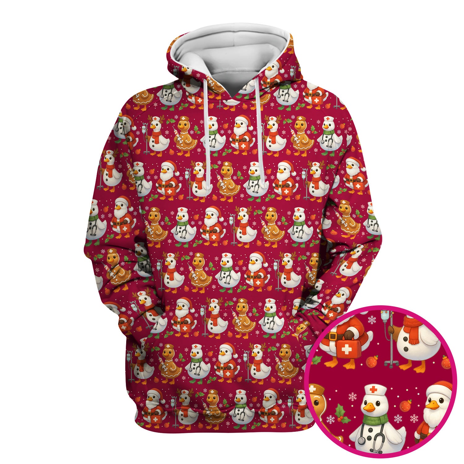 Christmas Goose Scrubs for Women - Funny Holiday Goose Pattern Medical Scrub Top - Festive Christmas Scrubs with Cute Nurse Design