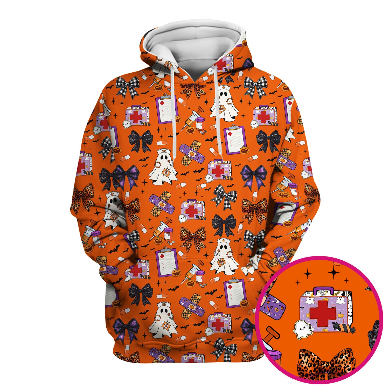 Halloween Nurse Scrub Top - Cute Ghost & Bow Medical Scrubs - Yellow Nursing Shirt with Colorful Halloween Print