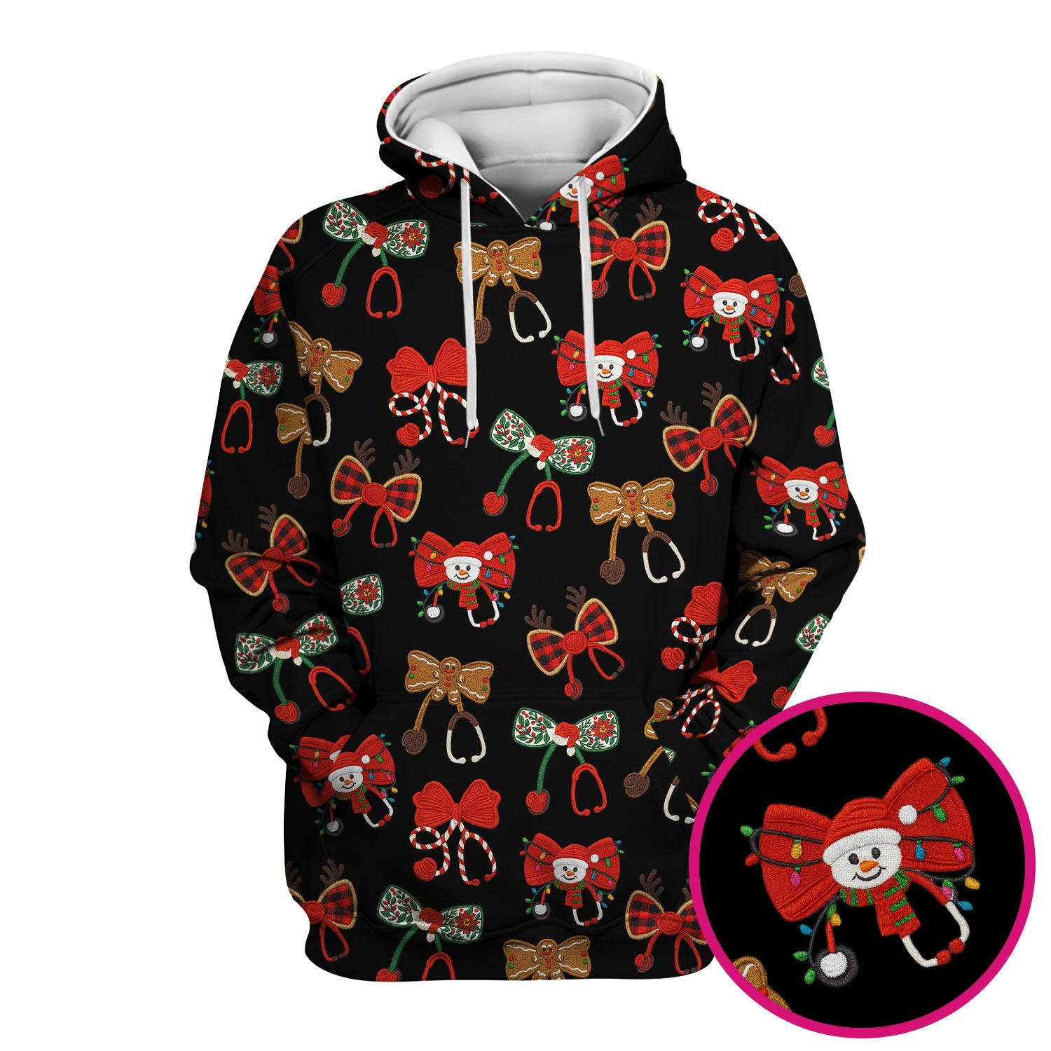 Christmas Stethoscope Bow Nurse Scrub Top, Xmas Pattern Scrub Shirt, Holiday Nursing Uniform