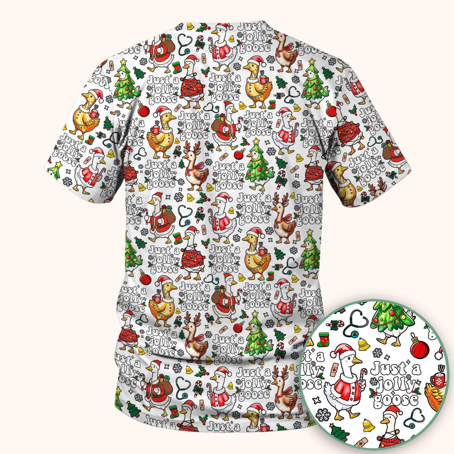 Just a Jolly Goose Funny Christmas Scrub Top - Holiday Medical Uniform for Nurse - Santa Goose Shirt Gift for Women