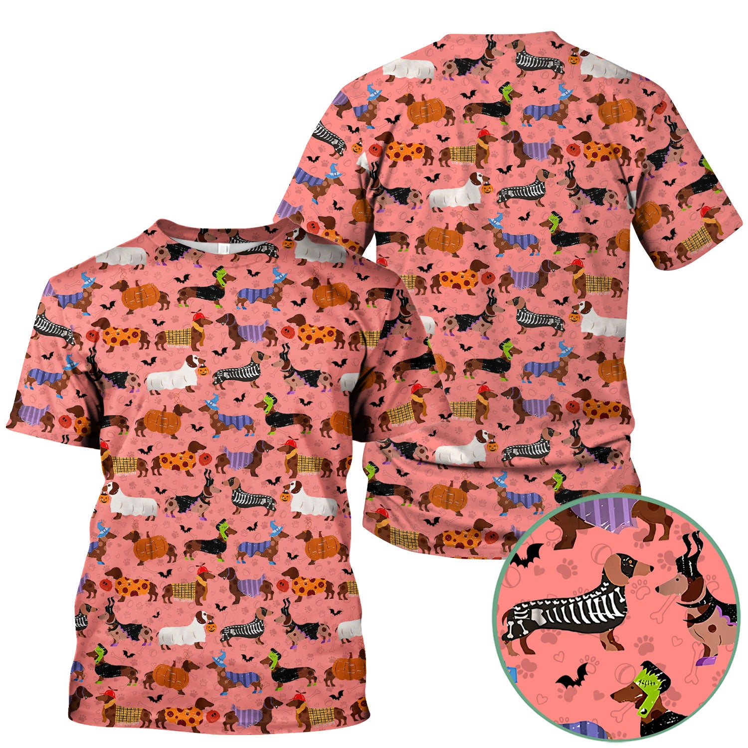 Funny Halloween Dachshund Scrub Top - Cute Sausage Dog Pumpkin Skeleton Nurse Shirt for Women - RN LPN CNA Medical Gift
