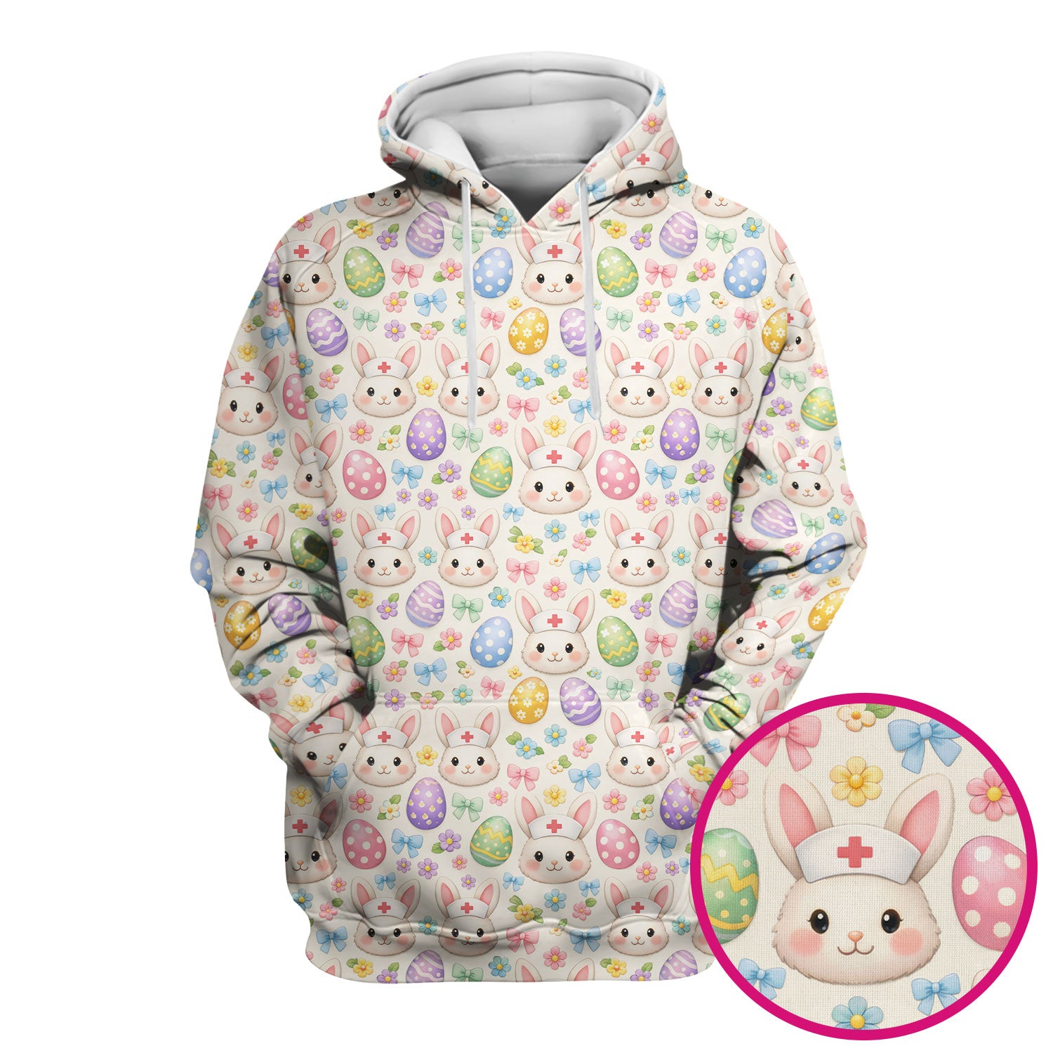 Cute Easter Nurse Bunny Egg Scrub Top, Breathable Fabrics Nursing Uniform