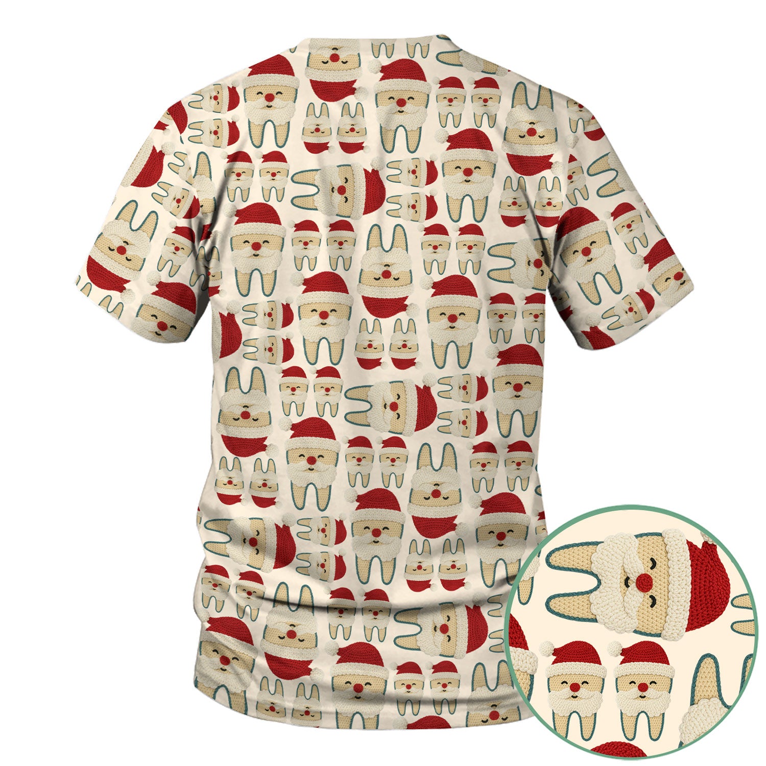 Christmas Tooth Scrub Top - Cute Santa Tooth Pattern for Dentists & Hygienists - Crochet Style Holiday Medical Uniform for Women