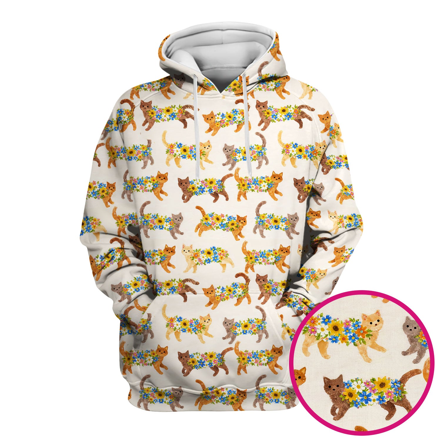 Cute Flower Filled Cat Pattern Scrub Top, Breathable Fabrics Nursing Uniform