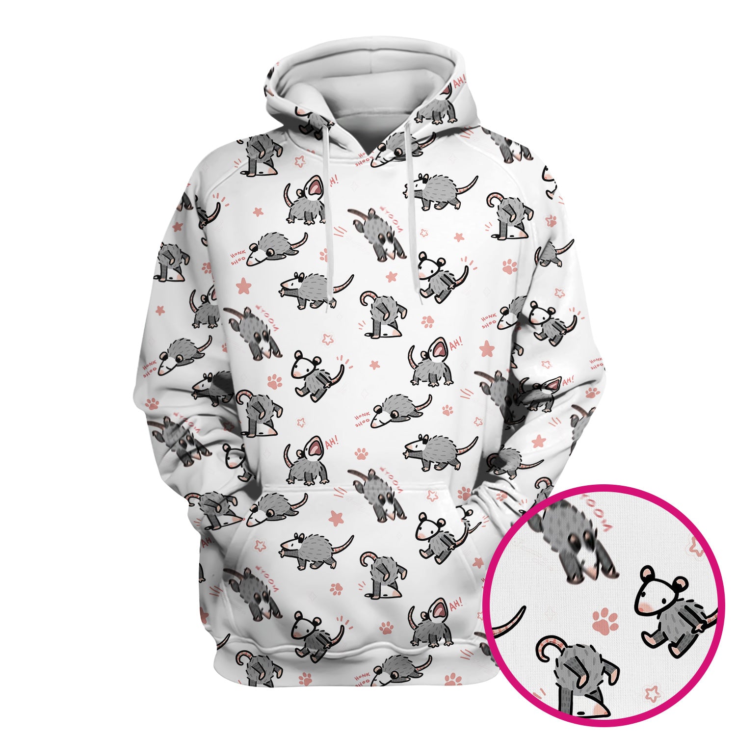 Playful Cartoon Opossum Character Pattern Scrub Top, Breathable Fabrics Nursing Uniform
