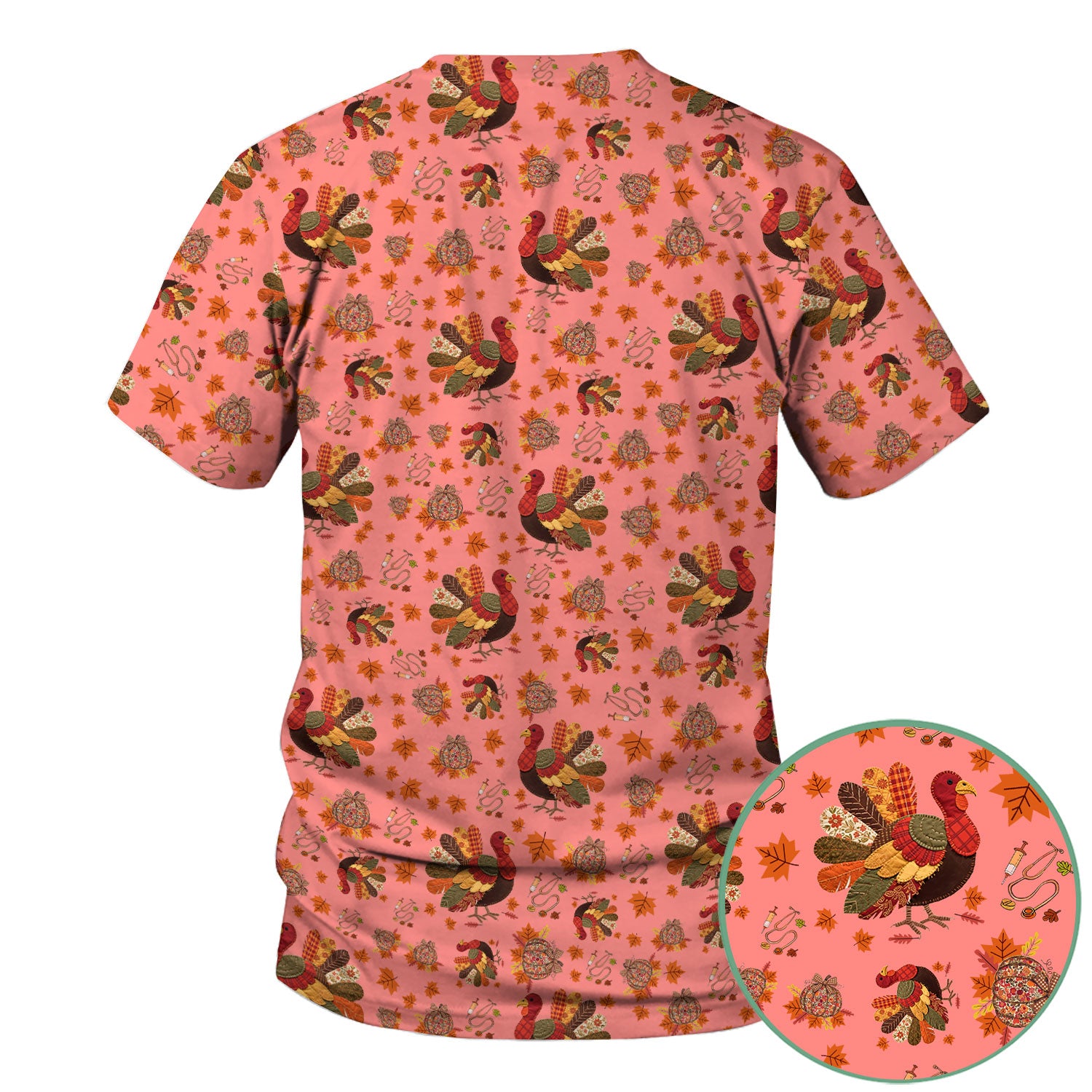 Fall Leaves Thanksgiving Scrubs for Nurses - Comfortable Scrub Tops - Turkey Nursing Uniform Gift for Women