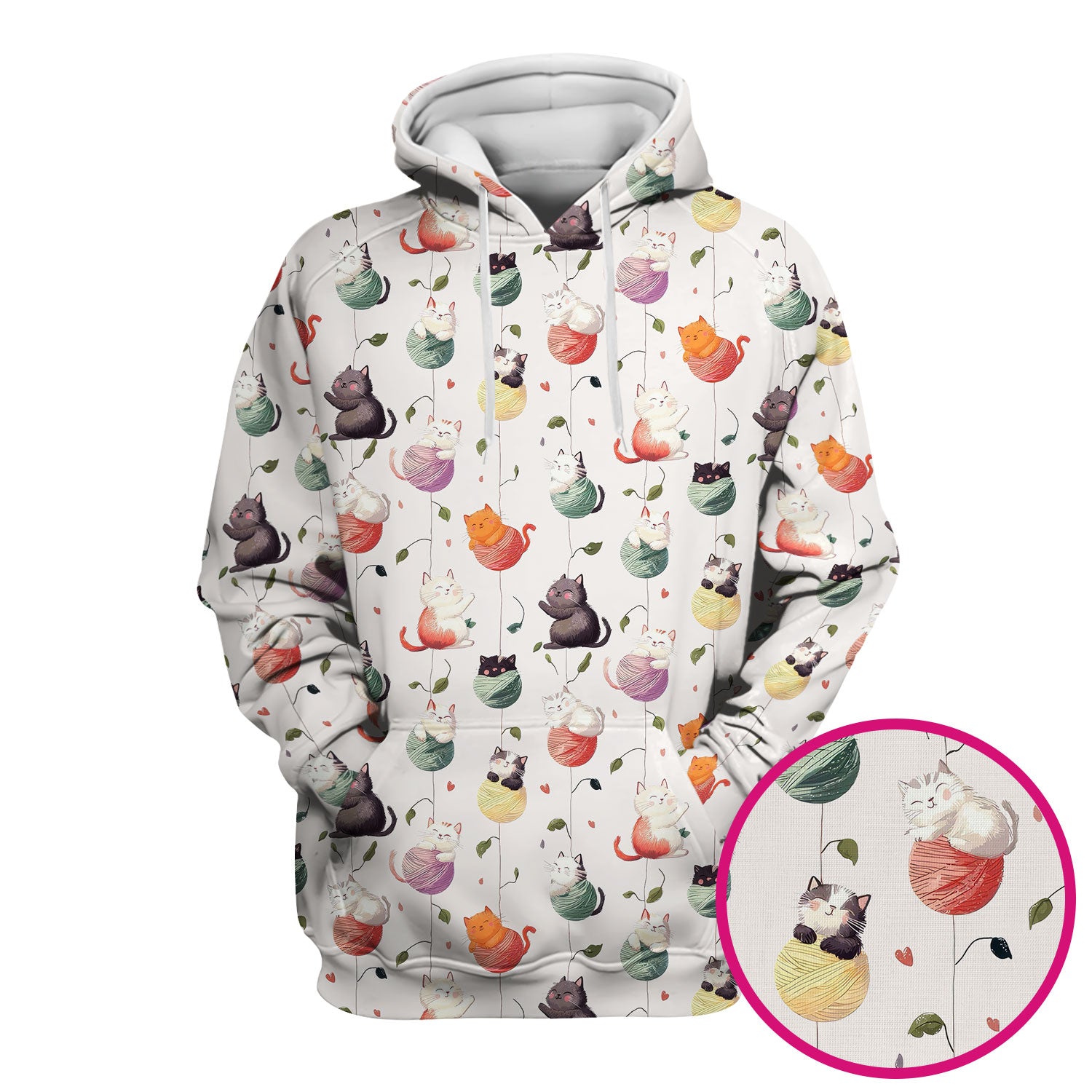 Cute Cats Playing Yarn Balls Pattern Print Scrub Top, Comfortable Scrubs for Nurses