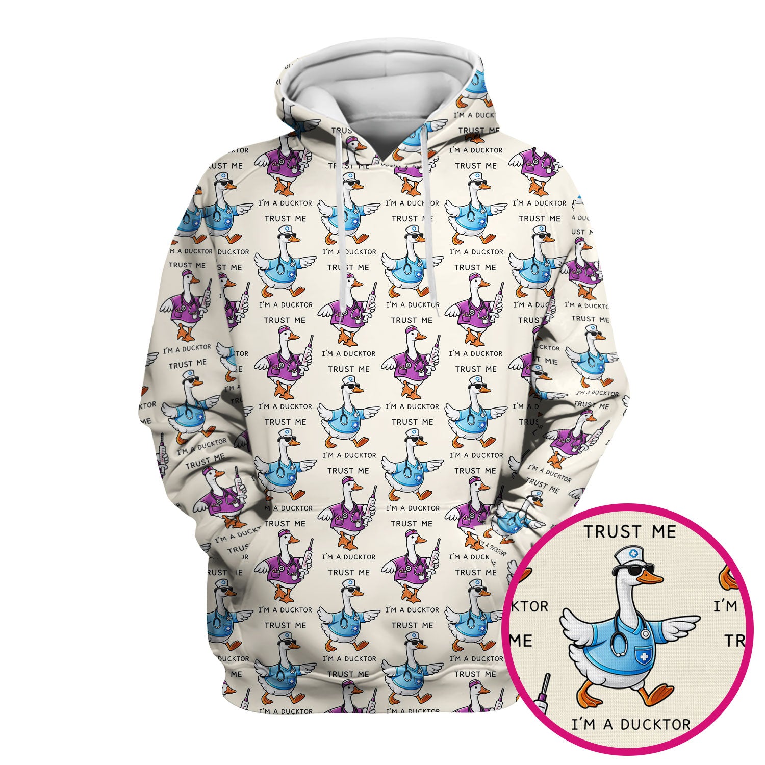 Funny Duck Cartoon Medical Pattern Scrub Top, Comfortable Scrubs for Nurses