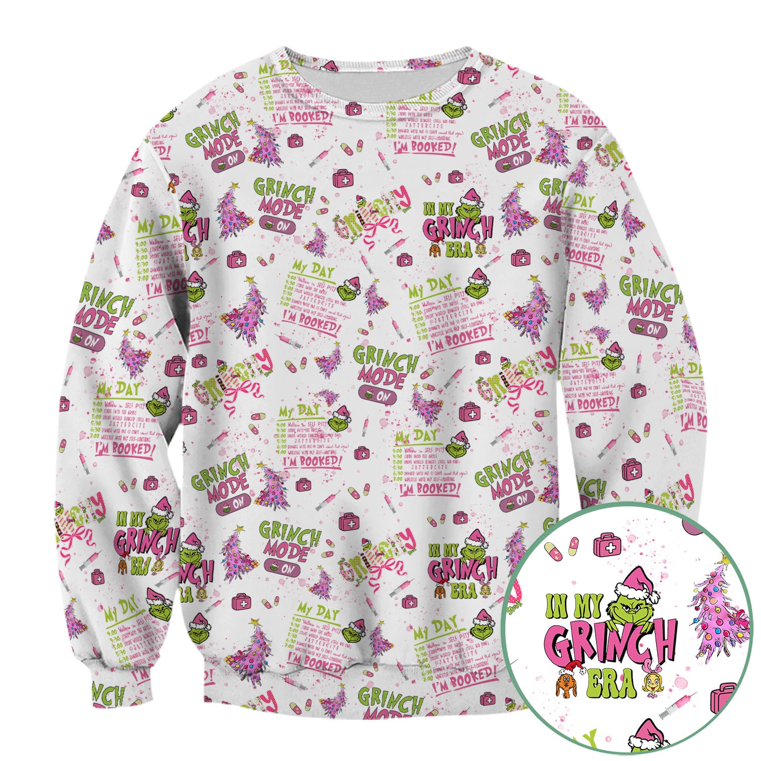 I’m Booked Funny Christmas Scrub for Women - Grinch Mode On Holiday Nurse Uniform Shirt - Grinchmas Gift for RN CNA LPN