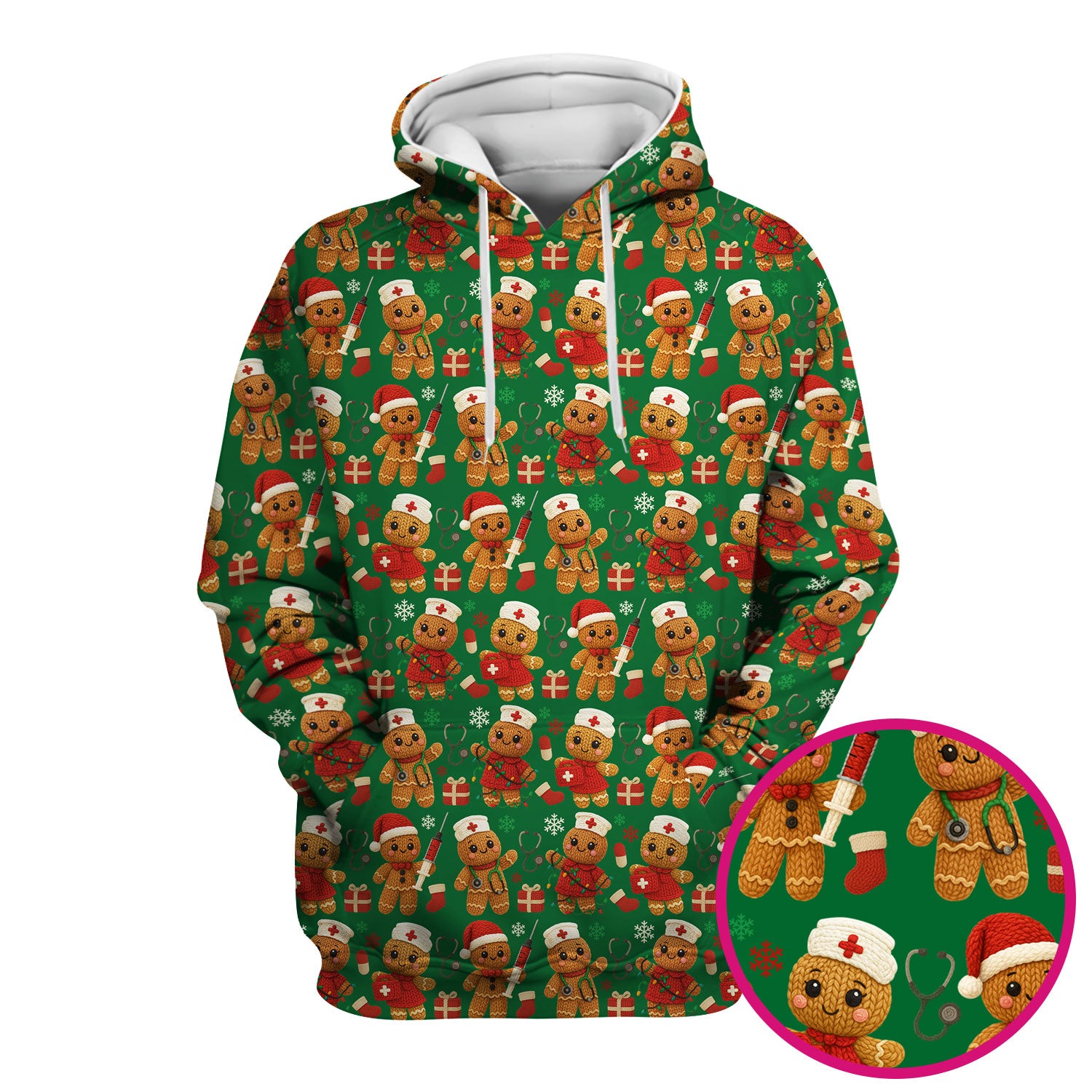 Christmas Scrub Tops for Women - Cute Gingerbread Nurse Pattern Medical Scrub Shirt - Festive Holiday Christmas Scrubs with Adorable Design