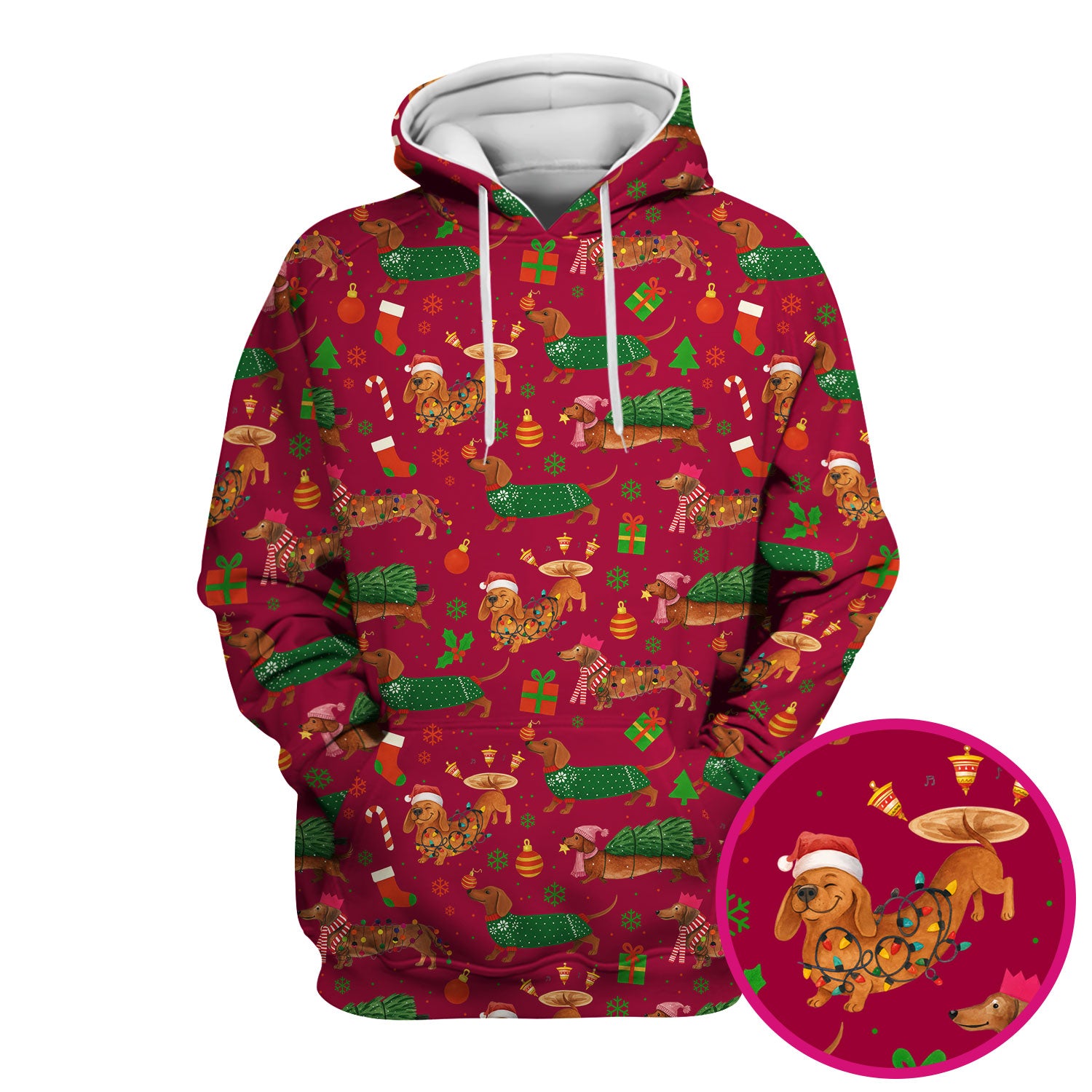 Dachshund Christmas Scrub Shirt - Multi Color Dog Print Scrubs - Funny Holiday Scrubs Gift for Women Men, Nurse, CNA, RN