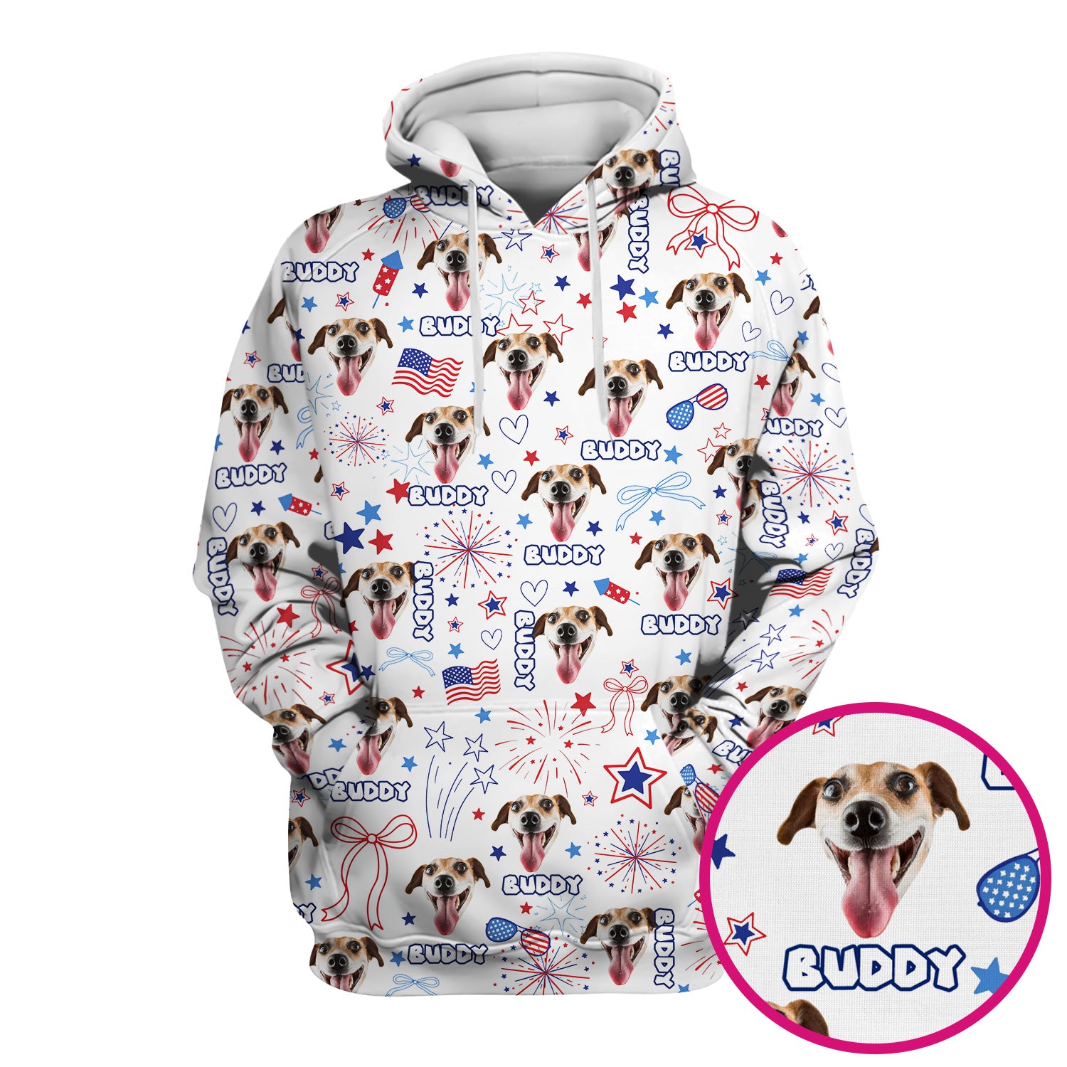 Custom Face Dog Scrub Top, Personalized Patriotic Dog Face Name Pattern Shirt, Breathable Fabrics Nursing Uniform
