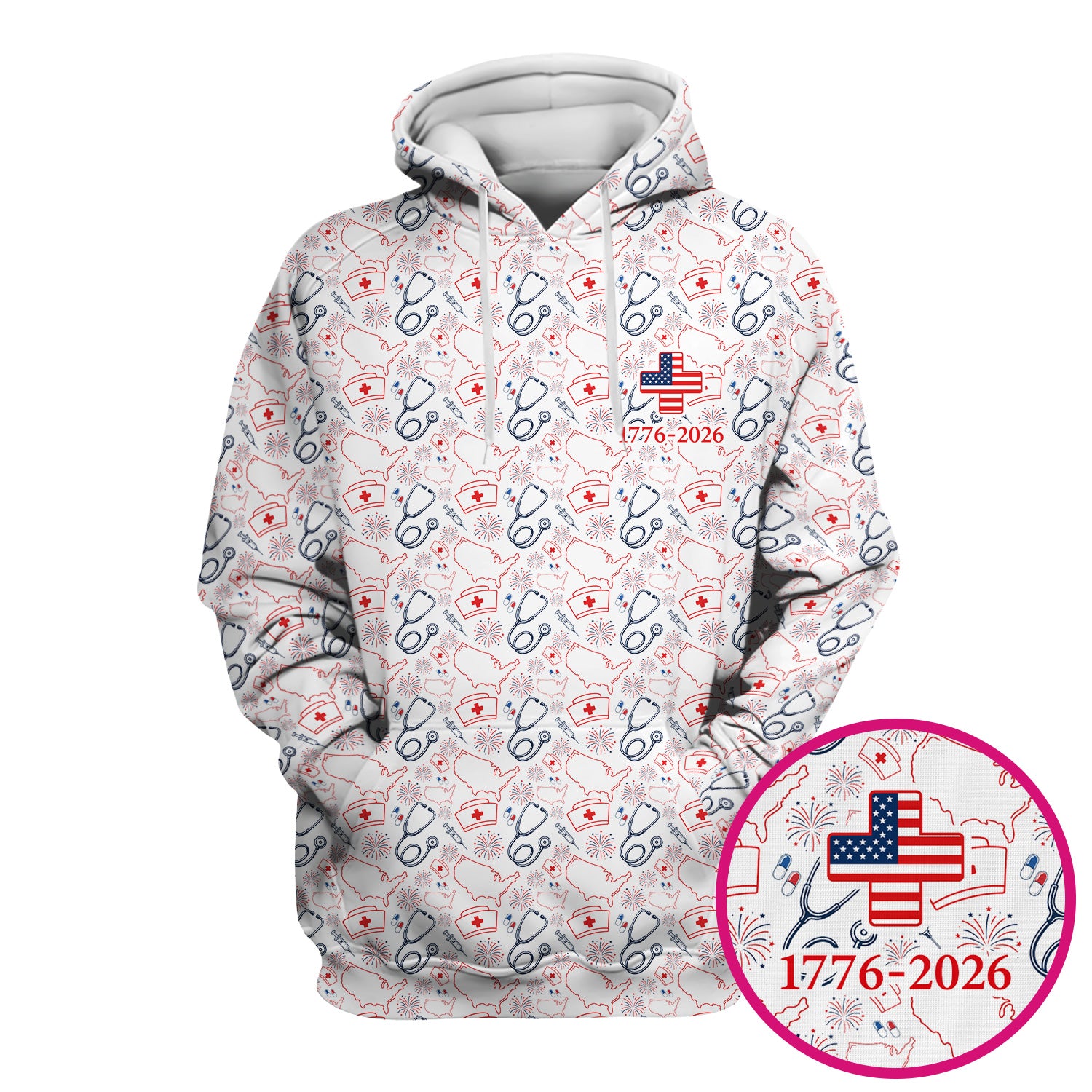 Patriotic Nurse Stethoscope Flag Pattern Scrub Top, Comfortable Scrubs for Nurses