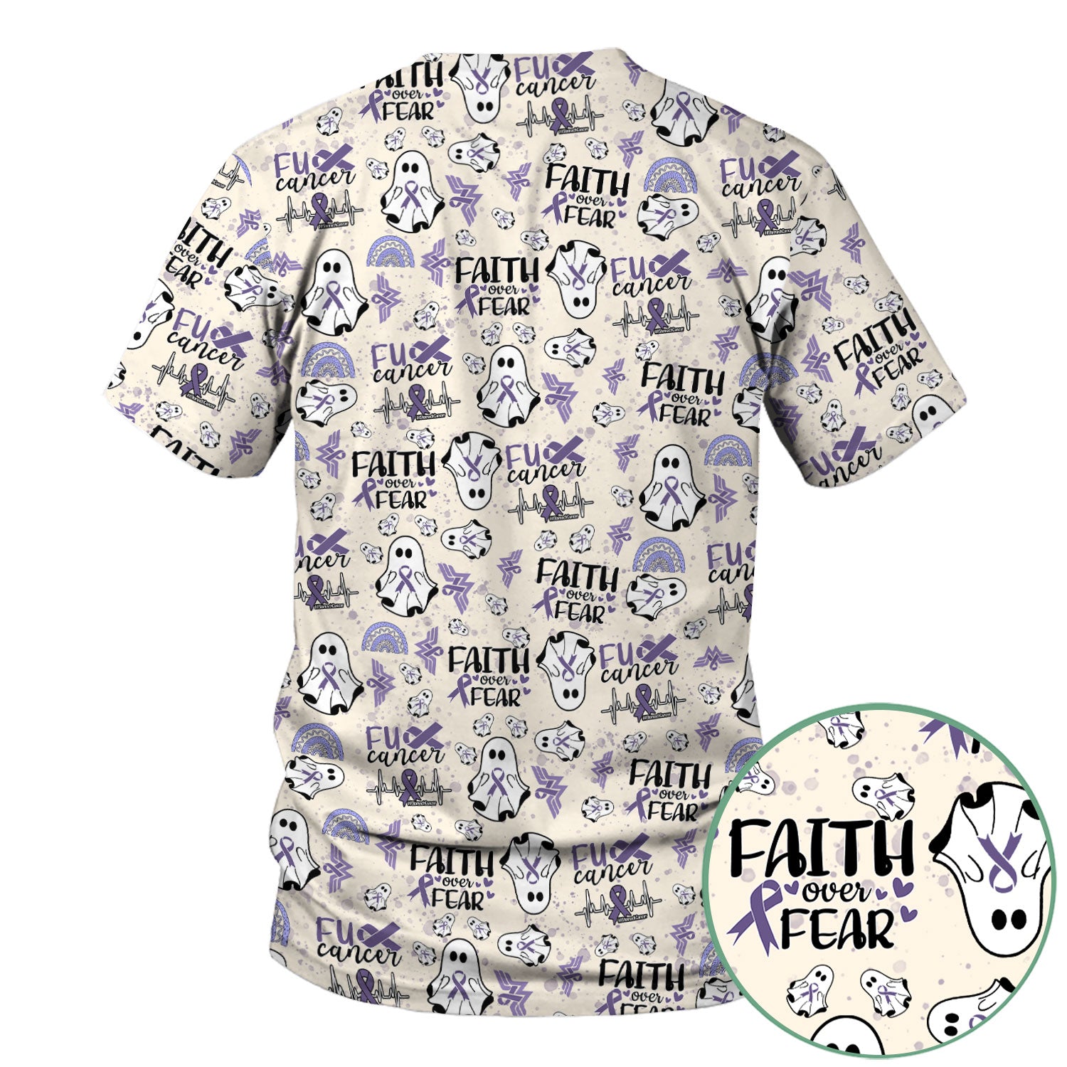 Periwinkle Ribbon Stomach Cancer Scrub Top - Awareness Nurse Shirt - November Warrior Survivor Medical Uniform Gift