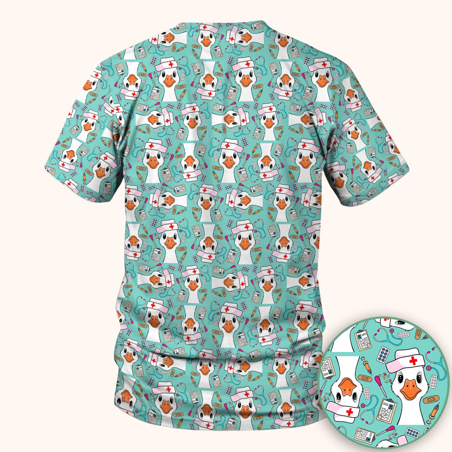 Duck Wearing Hat With Medical Tools Scrub Top, Breathable Fabrics Nursing Uniform