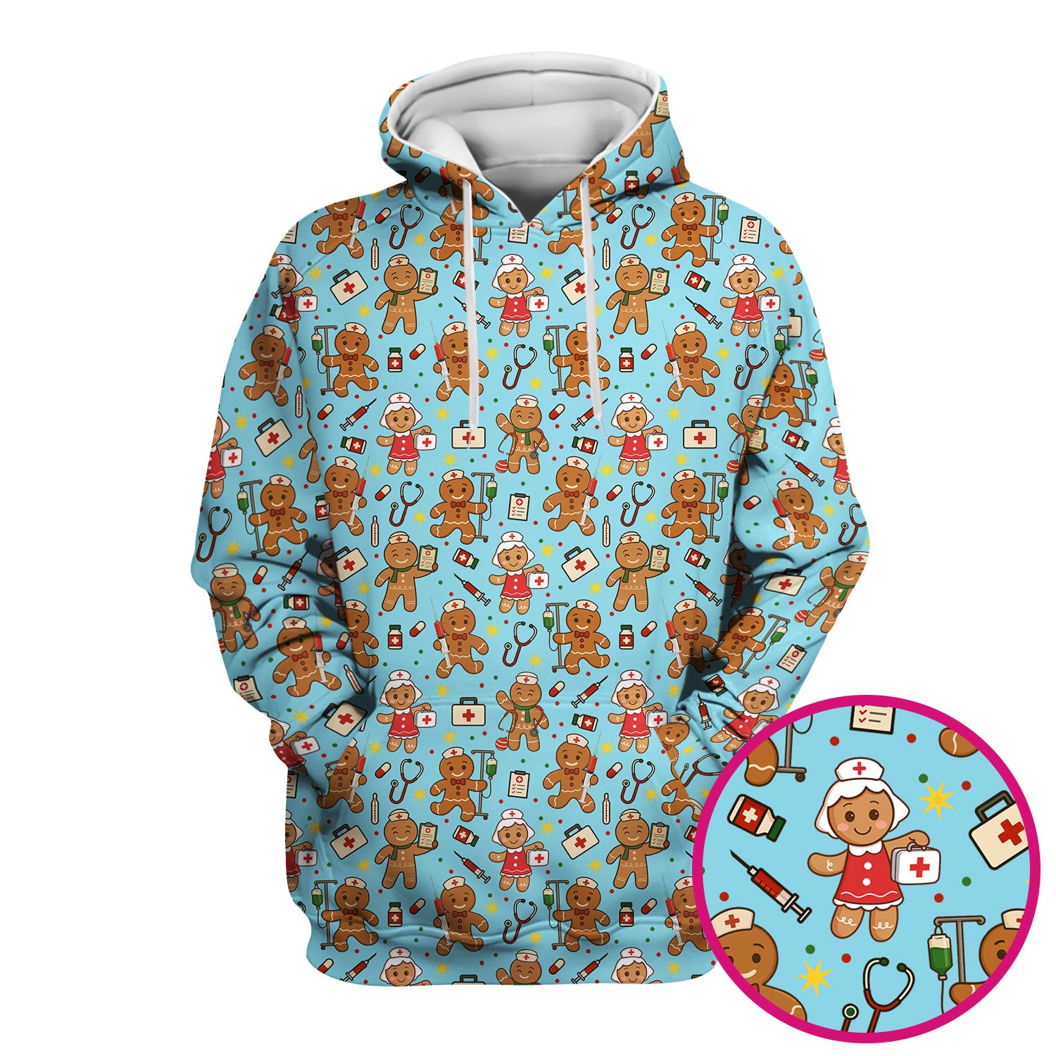 Cute Gingerbread Nurse Scrub Top - Funny Christmas Cookie Pattern - Holiday Nursing Shirt Gift for RN LPN CNA Women
