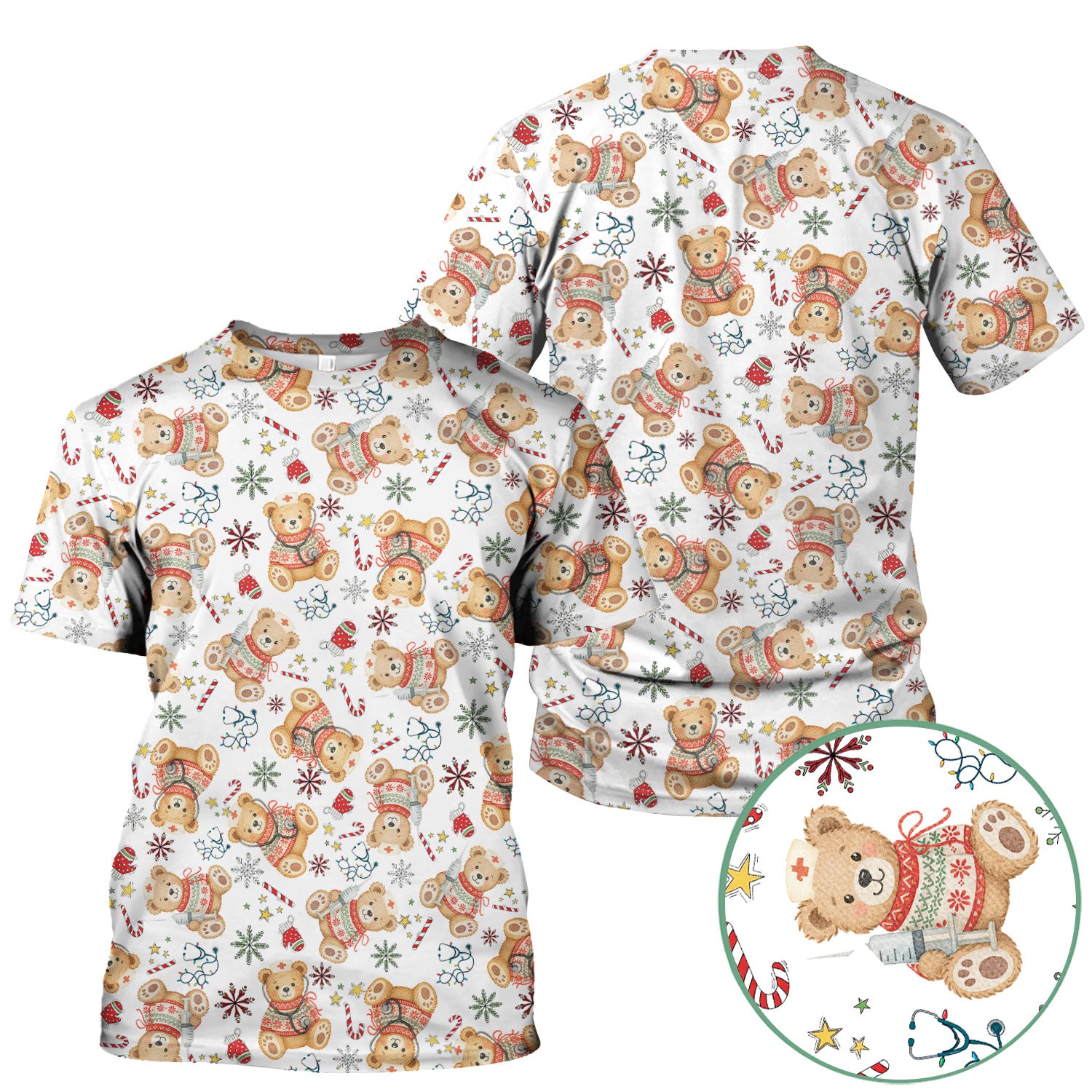 Holiday Teddy Bear Christmas Nurse Scrub - Cute Festive Medical Shirt for Women - Nursing Uniform Gift RN LPN CNA