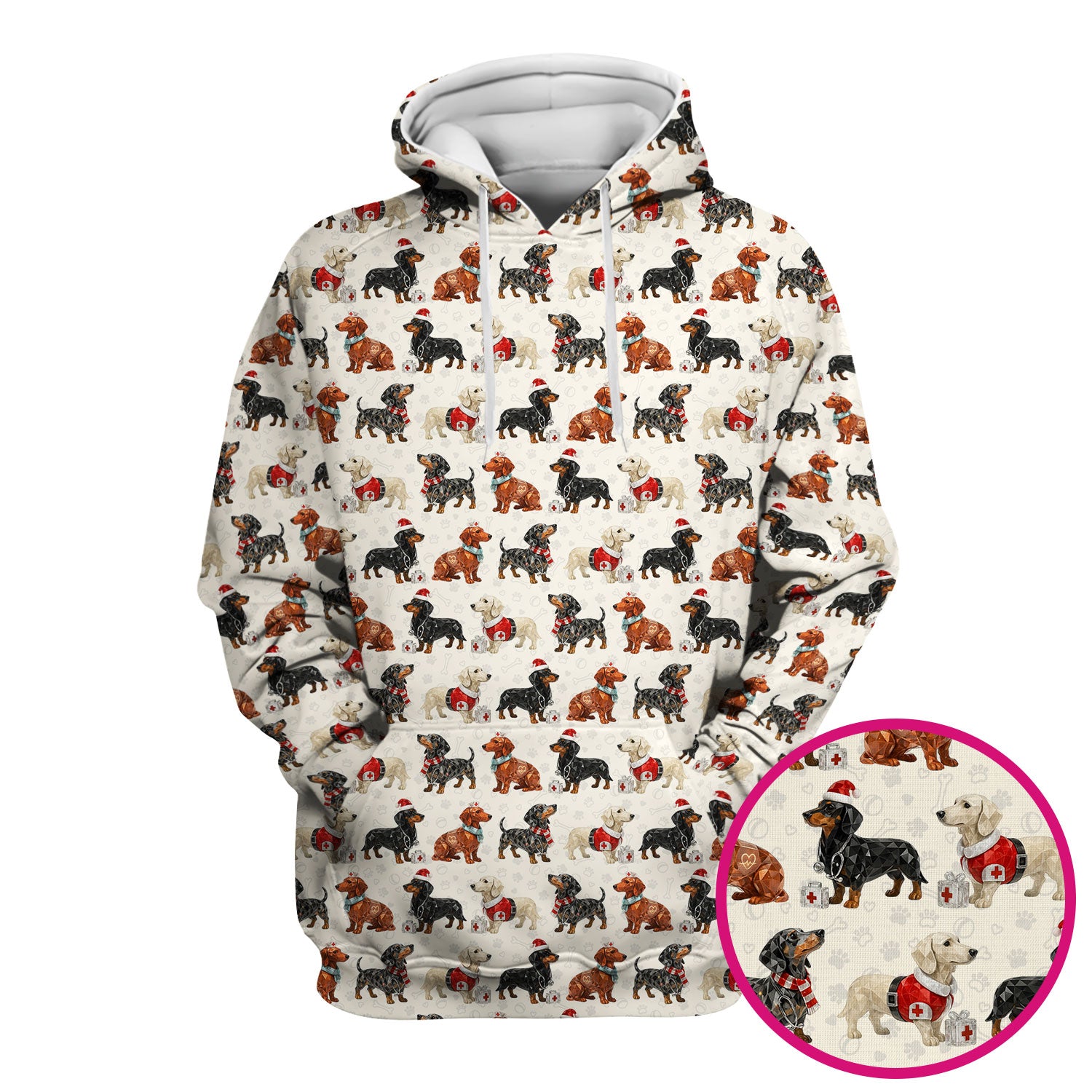 Funny Dachshund Christmas Dog Nurse Scrub Top, Holiday Puppy Medical Uniform Shirt For Nursing