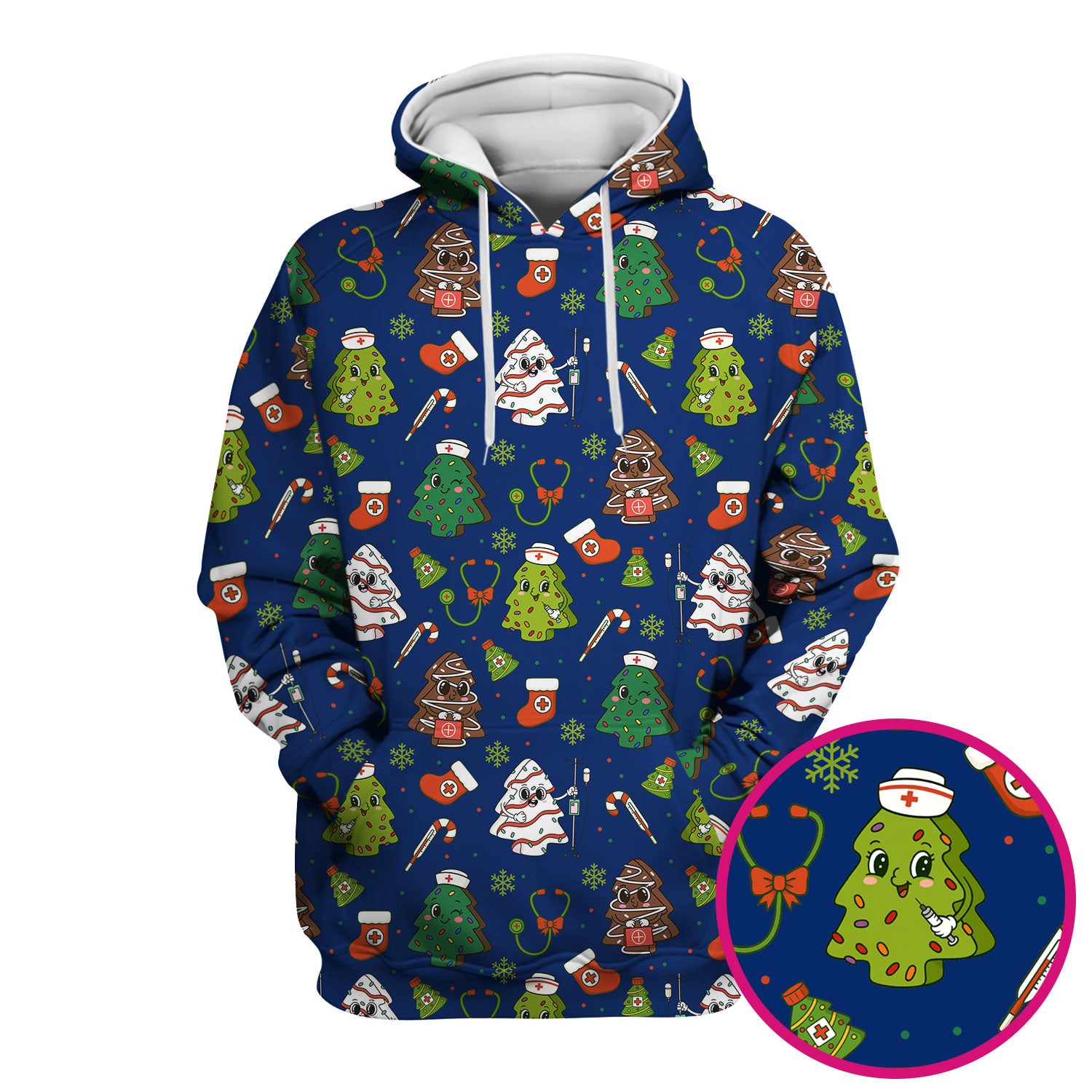 Funny Christmas Nurse Scrub Top - Adorable Tree Pattern Holiday Shirt - Cute Gift for Women RN LPN CNA